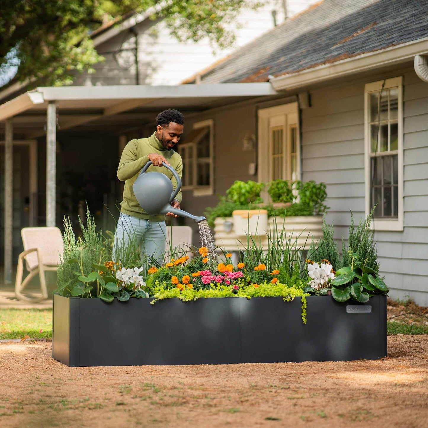 Vego garden Modern Raised Garden Bed 17" Tall 42" x 83" Heavy Large Metal Planter Box for Trees Plants Flowers Double-Walled Steel Planters for Commercial Residential Patio, Midnight Blue