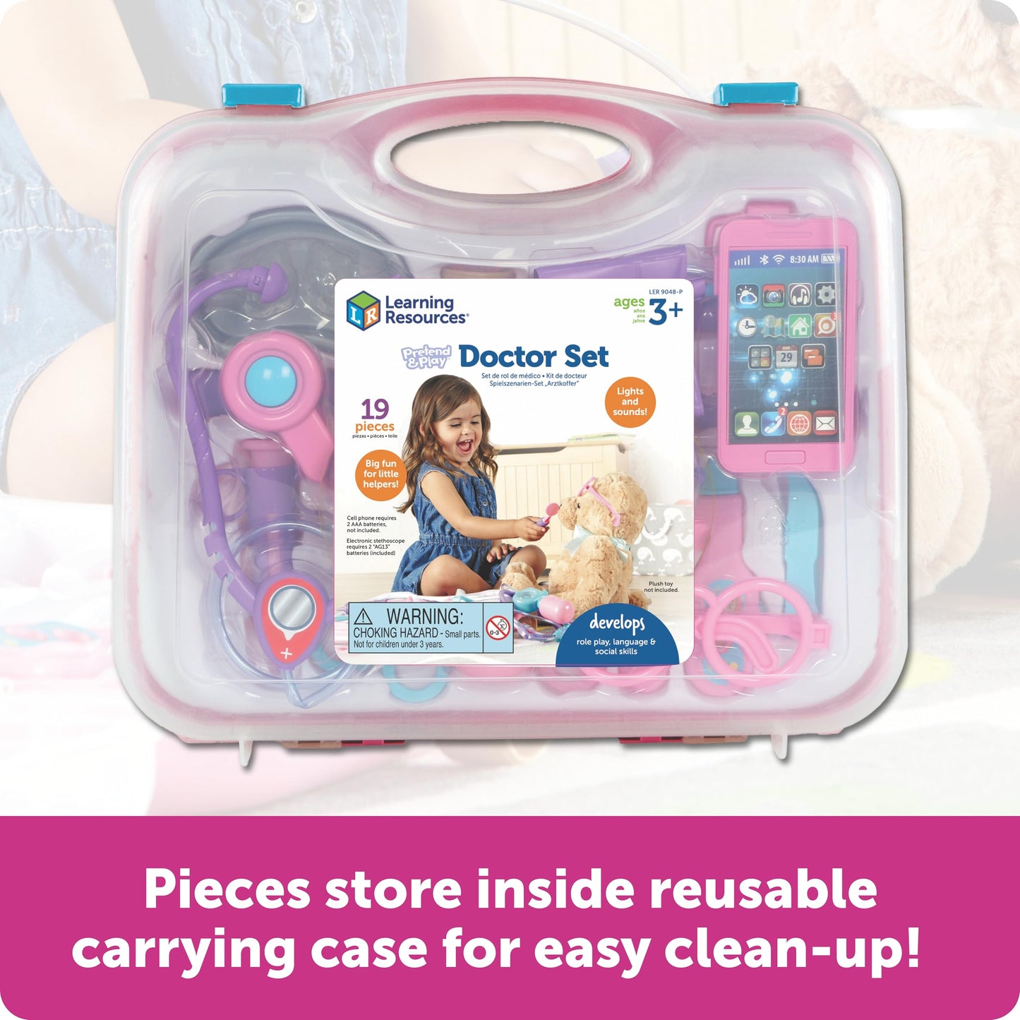 Learning Resources Pretend & Play Doctor Set Pink - Medical Kit for Kids, Imaginative and Role Play, Toddler Toys, Social and Language Skills, Fine Motor, Birthday Gift for Boys and Girls