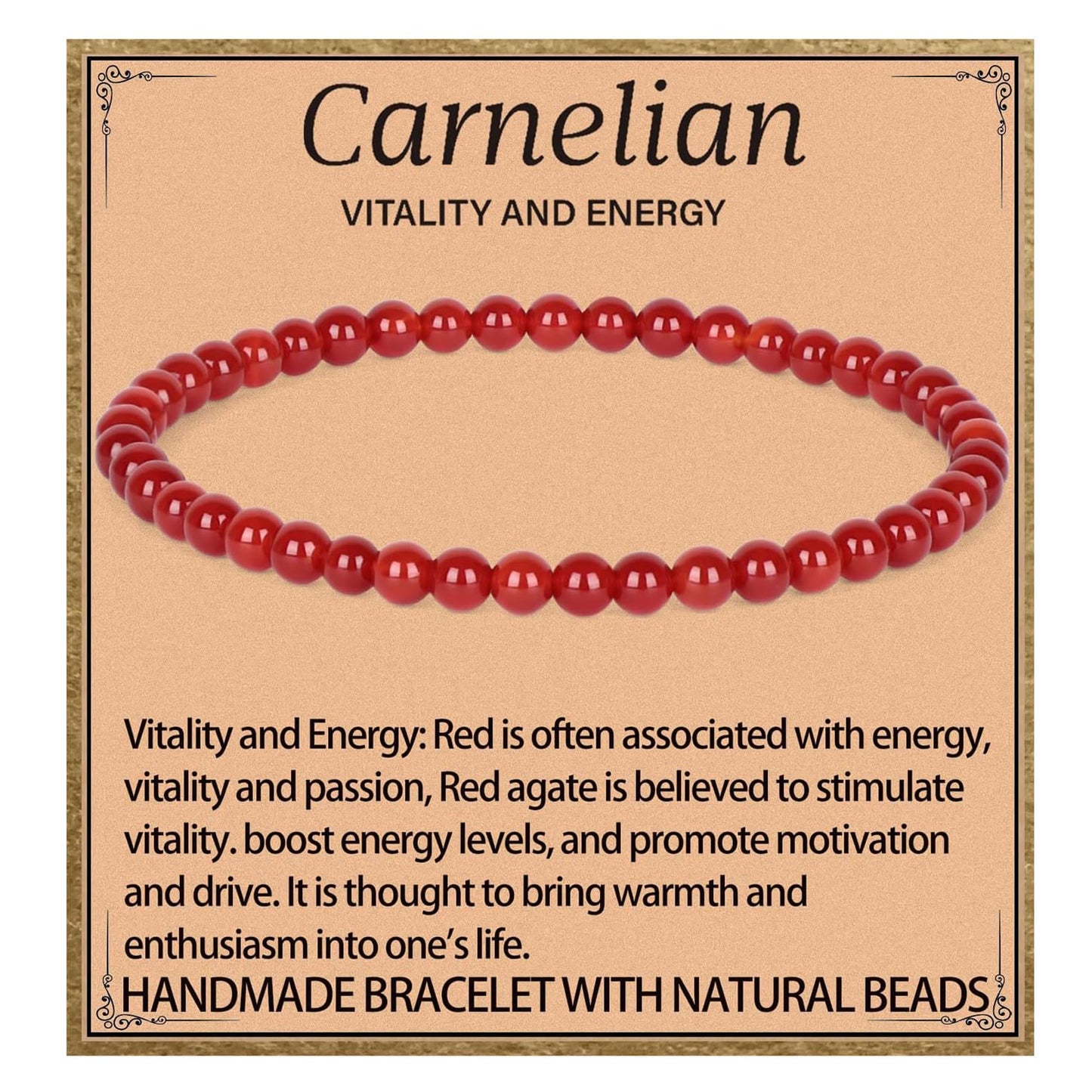 LPBeads Handmade Natural Gemstone Stretch Elastic 4m Carnelian Bracelet Healing Crystal Round Stone Beads Jewelry Gifts for Women Men