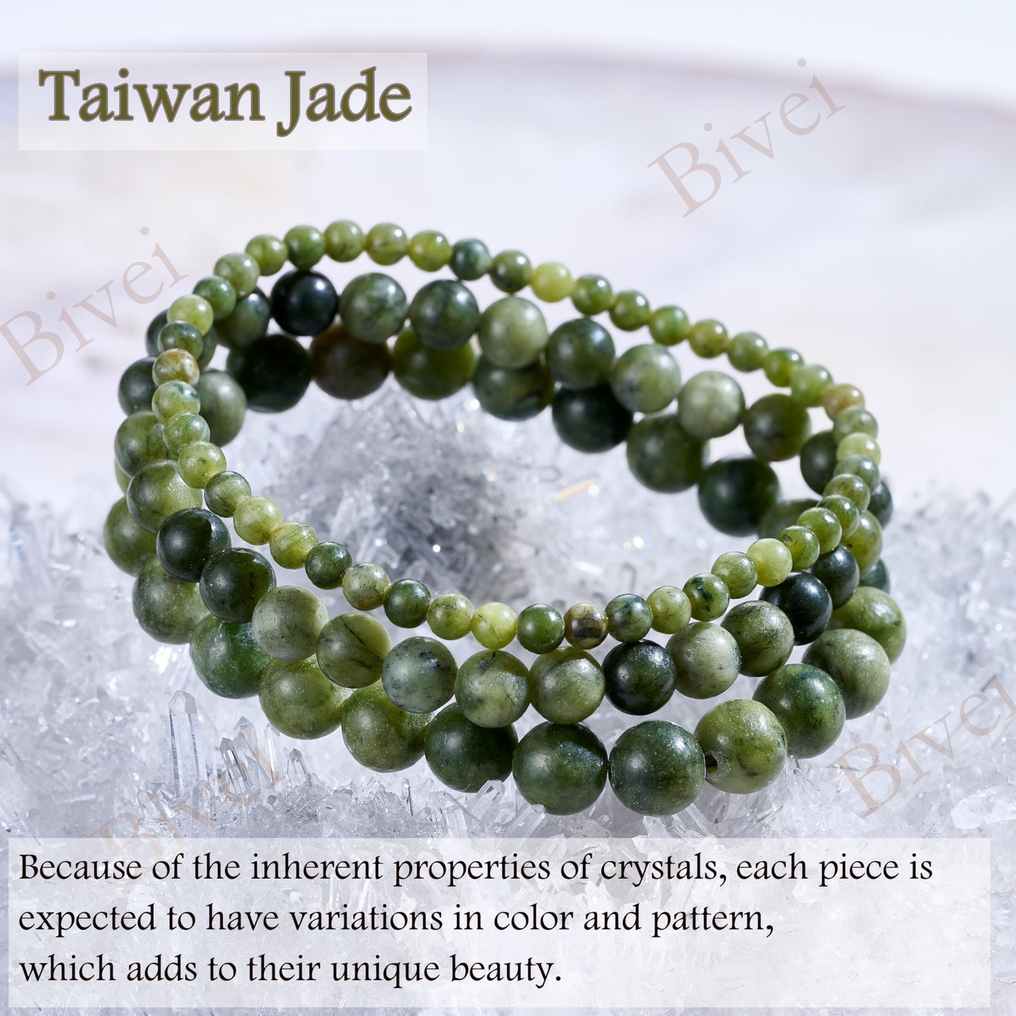 Bivei Taiwan Jade-Resilience-6mm Beaded Bracelets for Women Handmade Semi Precious Natural Stone Stretch Elastic Jewelry for Women Yoga Protection Gifts