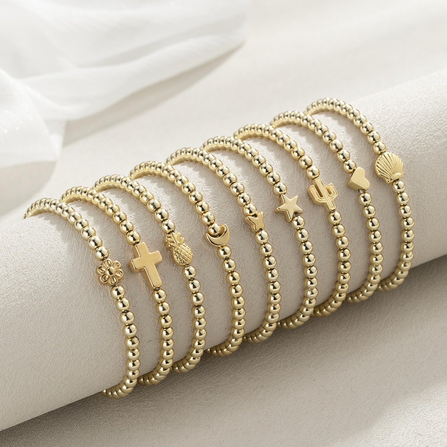 Harry and Henry Gold Beaded Bracelets for Women Non Tarnish Dainty Pearl Beaded Bracelet Cross Stack Stretch Bracelets for Women Trendy Gifts 2025 Easter Basket Stuffers