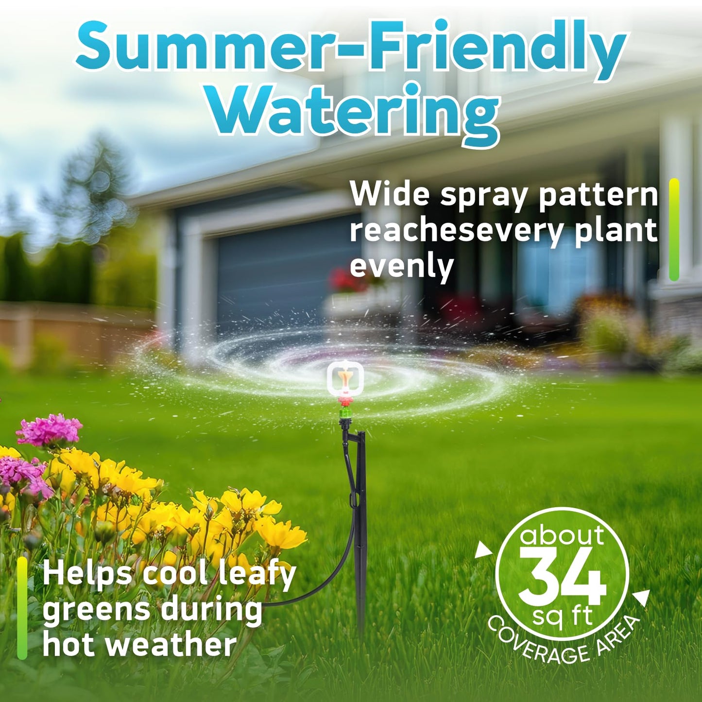 HIRALIY 360° Micro-Spray Garden Irrigation System 50FT, New Garden Watering System, Saving Water Automatic Irrigation Equipment for Patio Lawn
