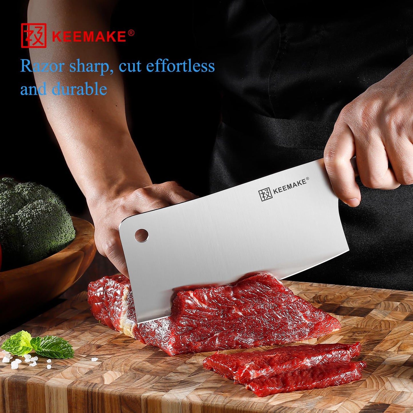 KEEMAKE Cleaver Meat Knife 7 inch, Heavy Duty with German High Carbon Stainless Steel 1.4116 Chopper Vegetable Knife with Ergonomic Pakkawood Handle Gift Box
