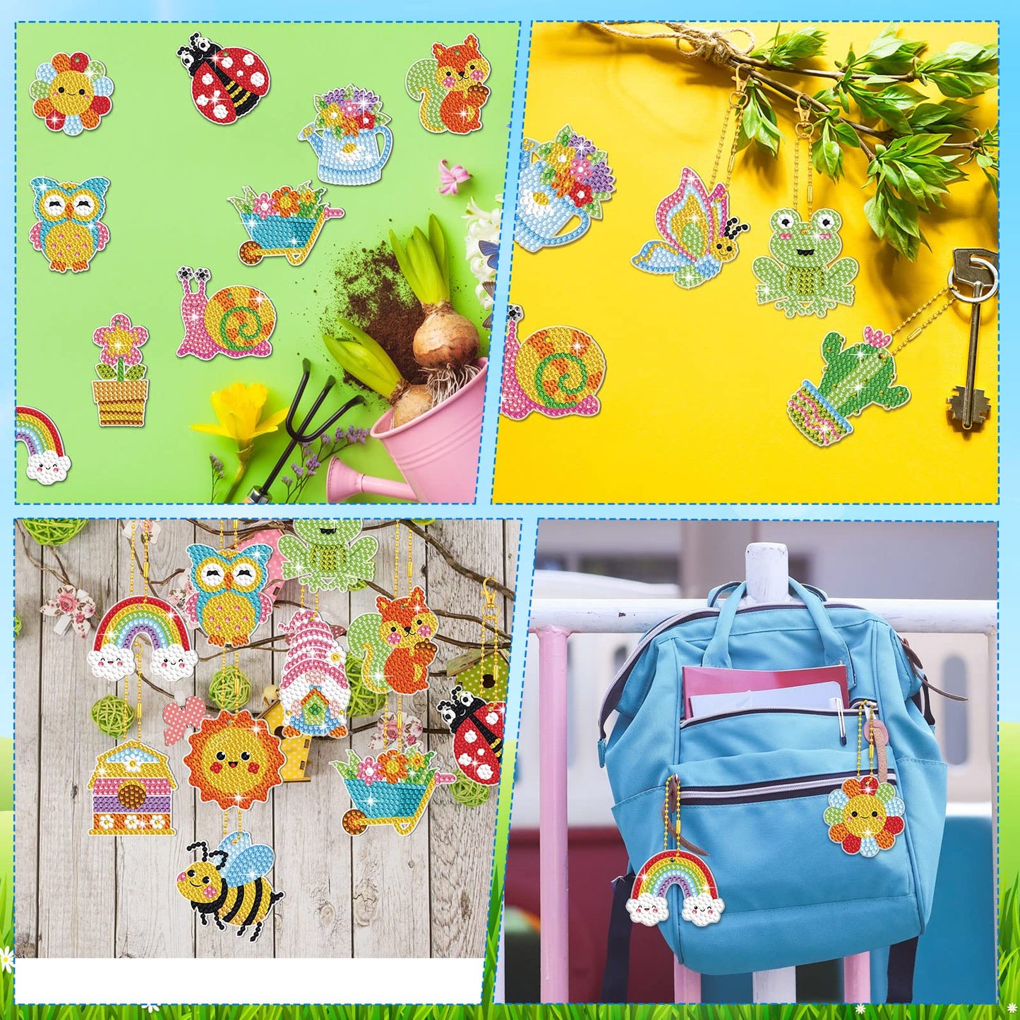 Inbagi 20 Pcs Summer Diamond Painting Keychain Kits 5d DIY Summer Diamond Art Animal Bee Frog Sun Ornaments Hanging Crafts for Family Decor Seasonal Gifts