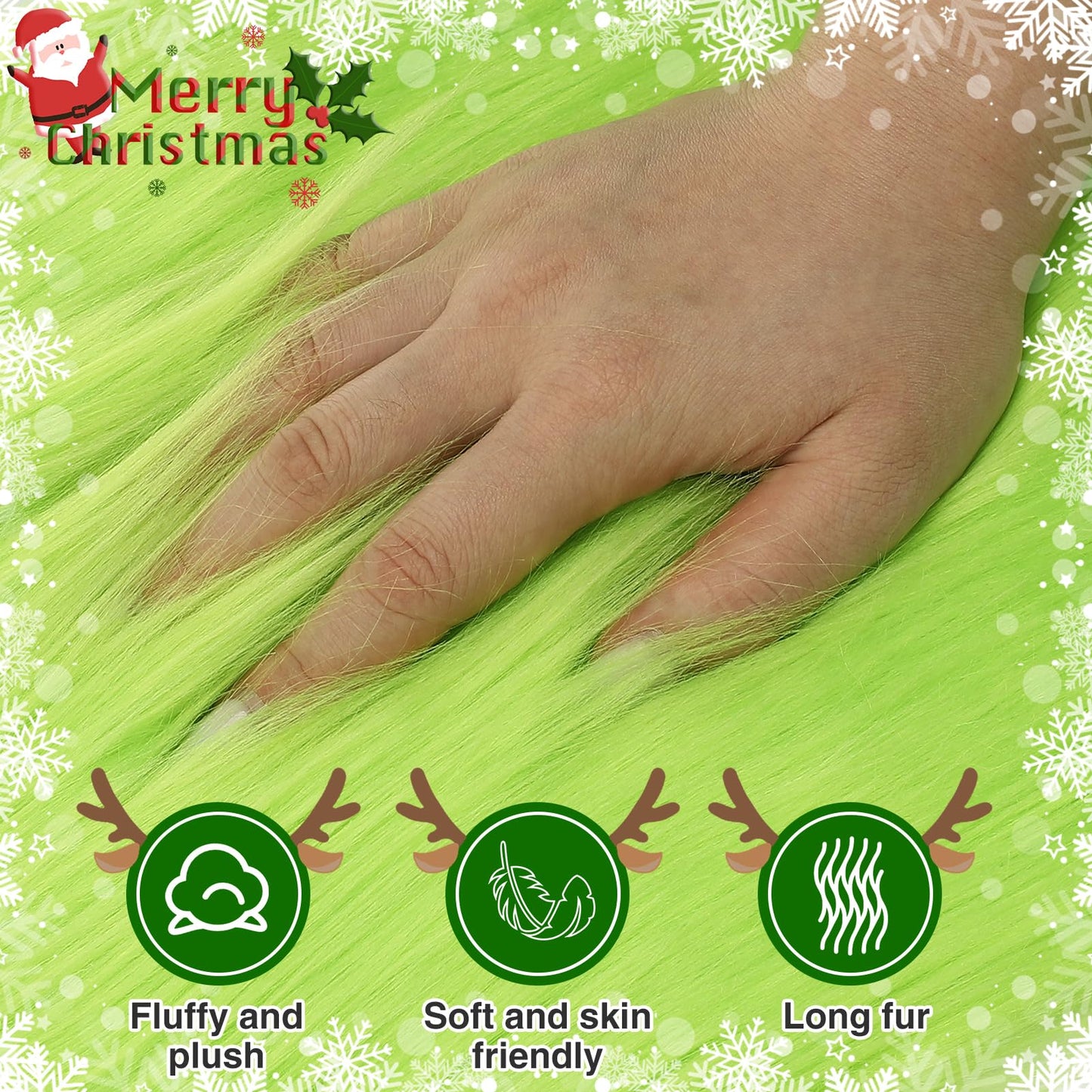 6 Pcs Green Faux Fur Fabric- 10"×10" Shaggy Fur Square Patches, Fluffy Warm Plush Fur Cuts for DIY Crafts Sewing Costume Rugs Pillows Cushion Pad Chair Cover Christmas Gnomes Decors