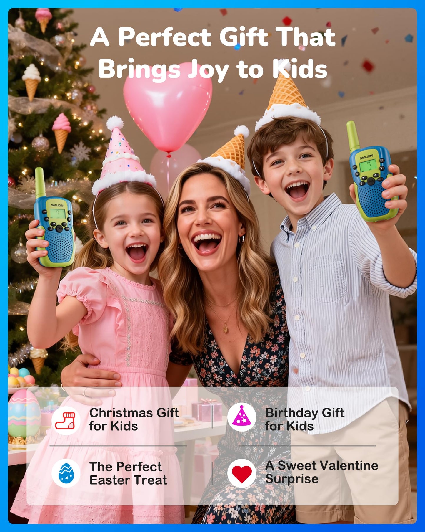 SANJOIN Rechargeable Walkie Talkies for Kids,Outdoor Toys for 3-12 Years Old Boys Girls for Outside, Hiking,Camping Games Walkie Talkie 2000 mAH Battery for 3-6 7-9 10-12 Years,2 Pack