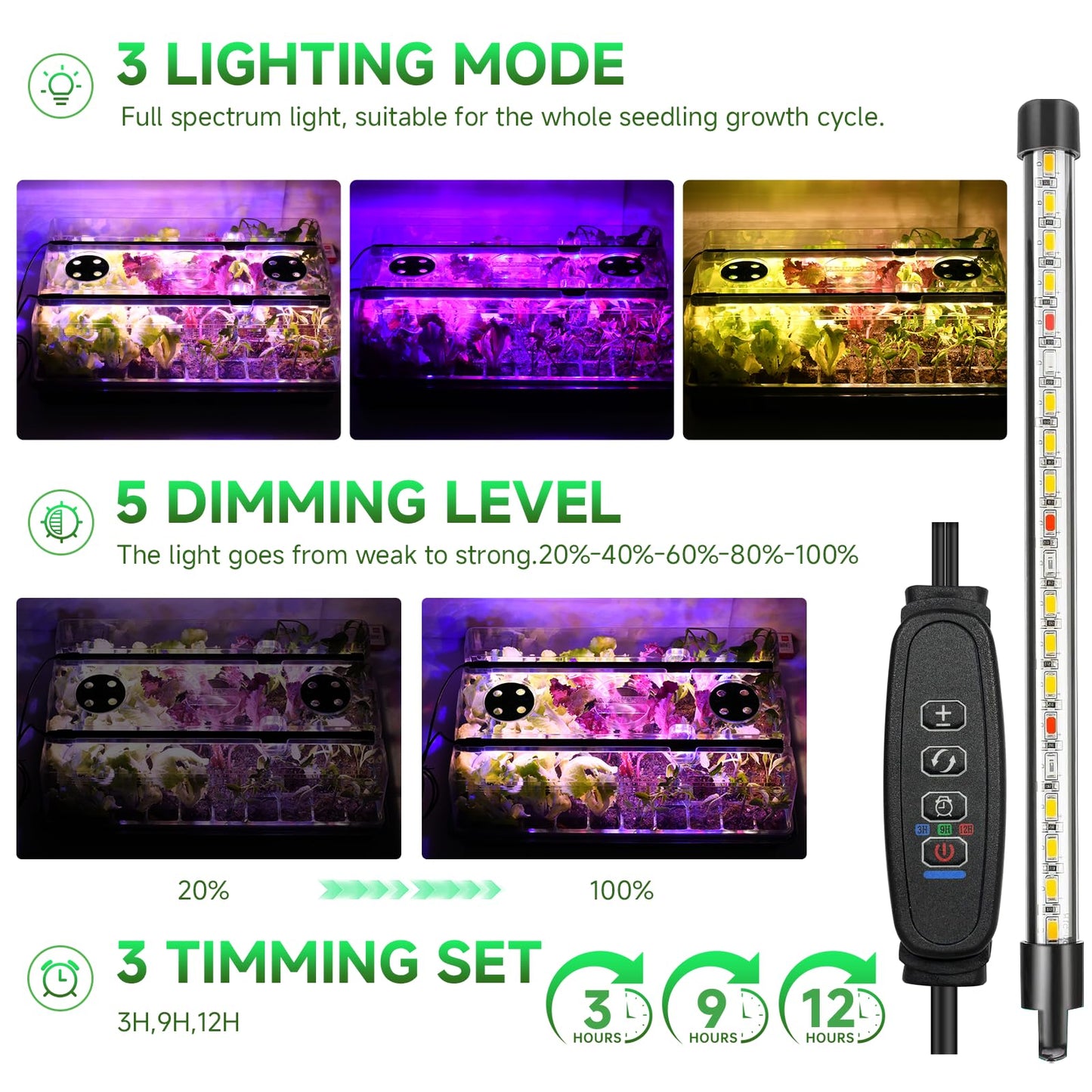 Adawook Seed Starter Trays with Grow Lights, Color Change Grow Lights for Seed Starting Kit, 3 Timming Set, Indoor Plant Growing Kit for Gardeners, Germination Trays Kits, Gardening Gifts (60 Cells)