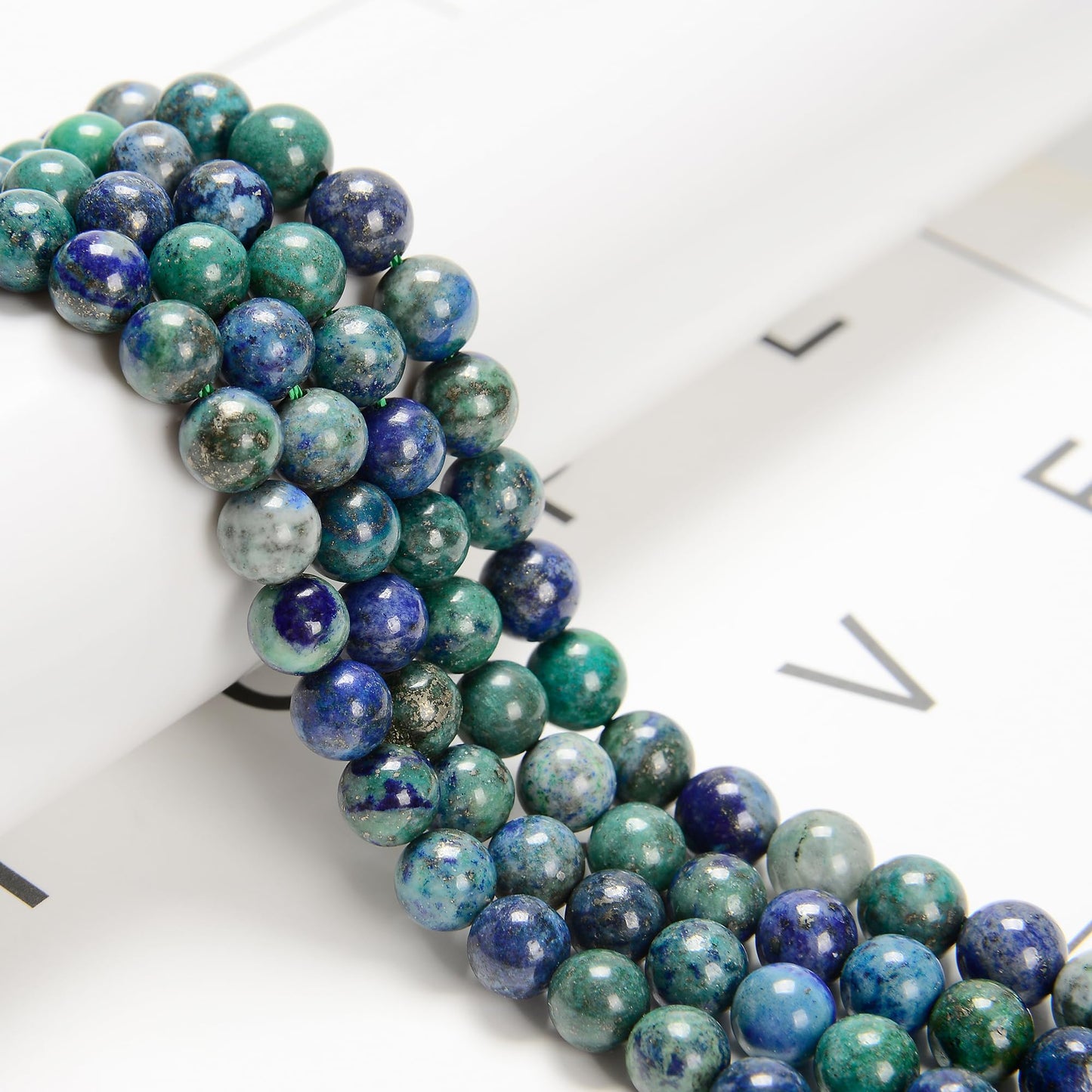 Land Long 120pcs(2 Strand/Set) 6mm Natural Chrysocolla Lapis Lazuli Healing Crystal Beads with Energy Power, Smooth Round Gemstone Beads for Jewlery Bracelets Earrings Making DIY