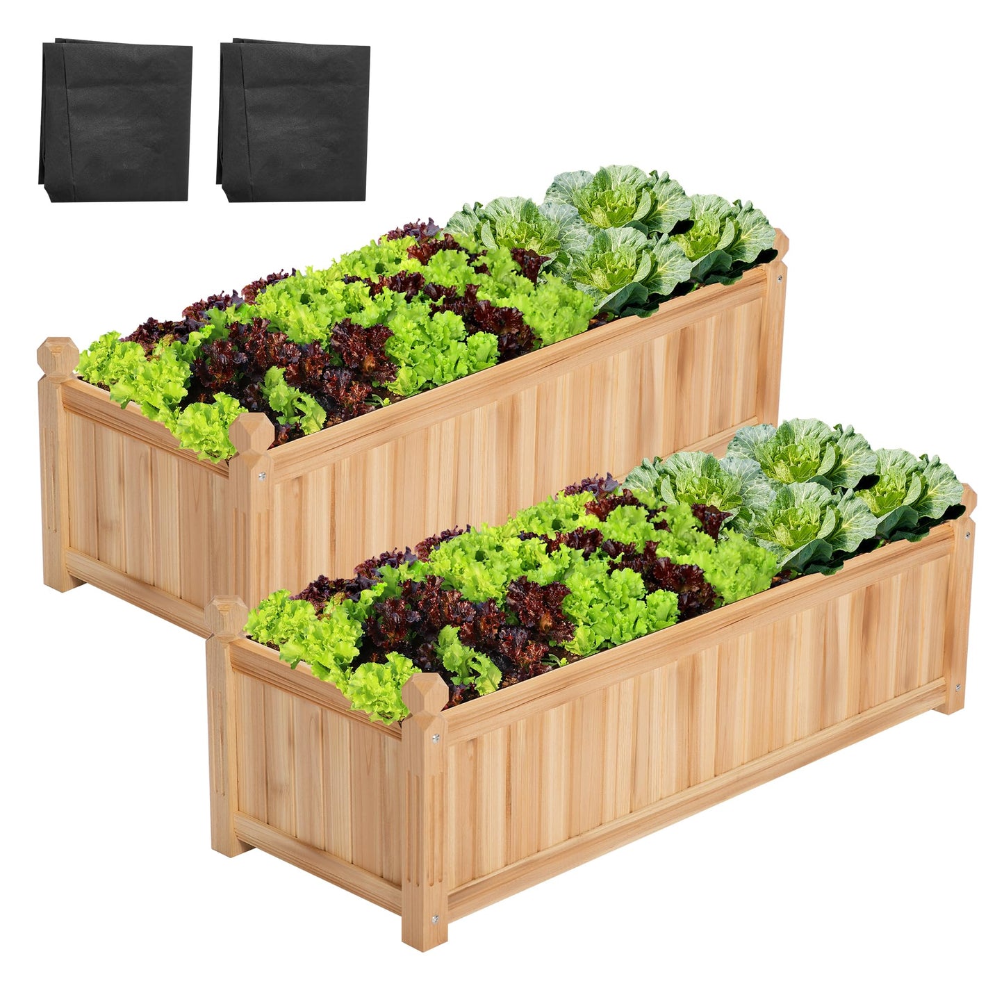 VIVOSUN 3.6 x 1.3Ft Wooden Raised Garden Bed, 43.5 x 16 x 14 Inches, Outdoor Wood Planter Box with Screwdriver and a Liner for Garden, Patio, Balcony, Backyard and Outdoors, 2Pcs