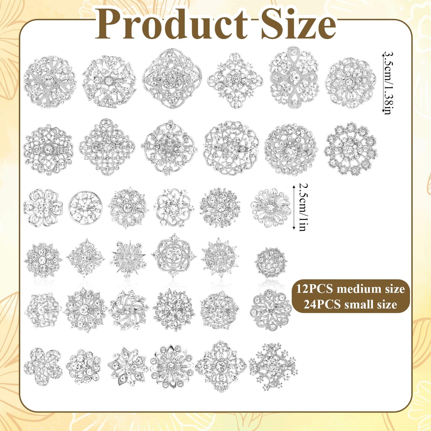 AOZUO 136 Pcs Clear Crystal Brooches for Women, Crystal Flower Brooch Pins with Rhinestones Bulk Brooches Jewelry Rhinestone Embellishments for DIY Jewelry Crafting Sewing Wedding Hair Decoration