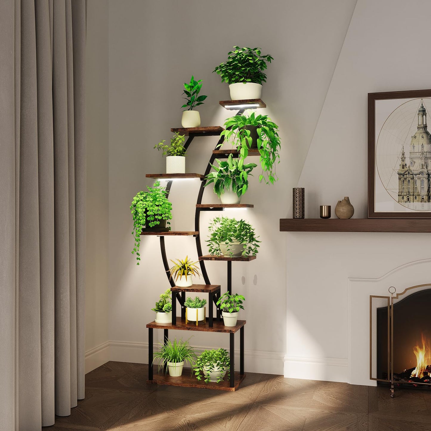 MODCART Plant Stand Indoor with Grow Lights, 63" Metal Plant Shelf, 9 Tiered Indoor Plant Stand, Tall Plant Stands Indoor Multiple Stands for Living Room, Patio