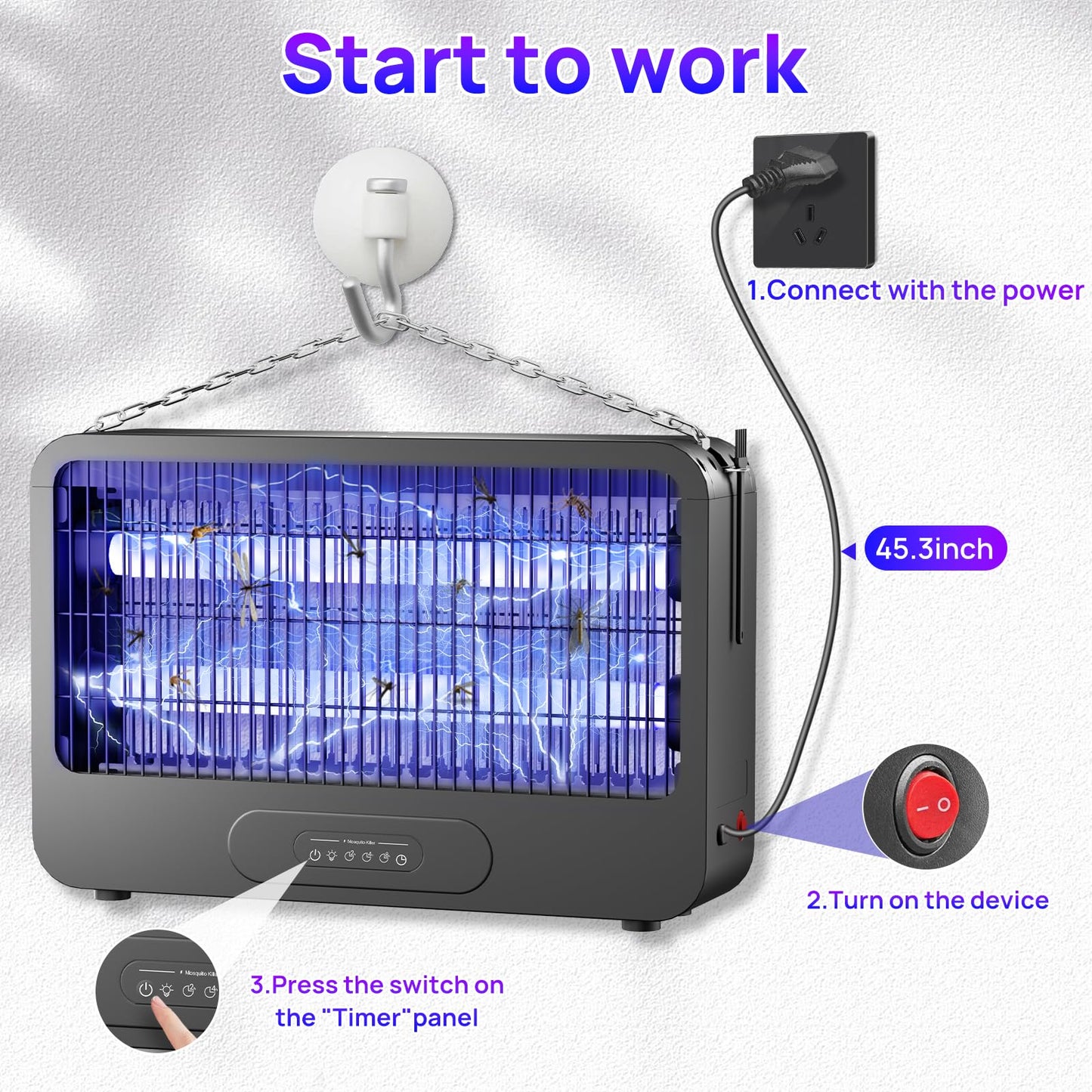 Electric Bug Zapper Indoor, Mosquito Zapper with 2 Extra Replacement Bulbs, Fly, Mosquito Killer and Repellent with Double-Voltage Grid 3500V & Remote, for Patio Yard Home Kitchen