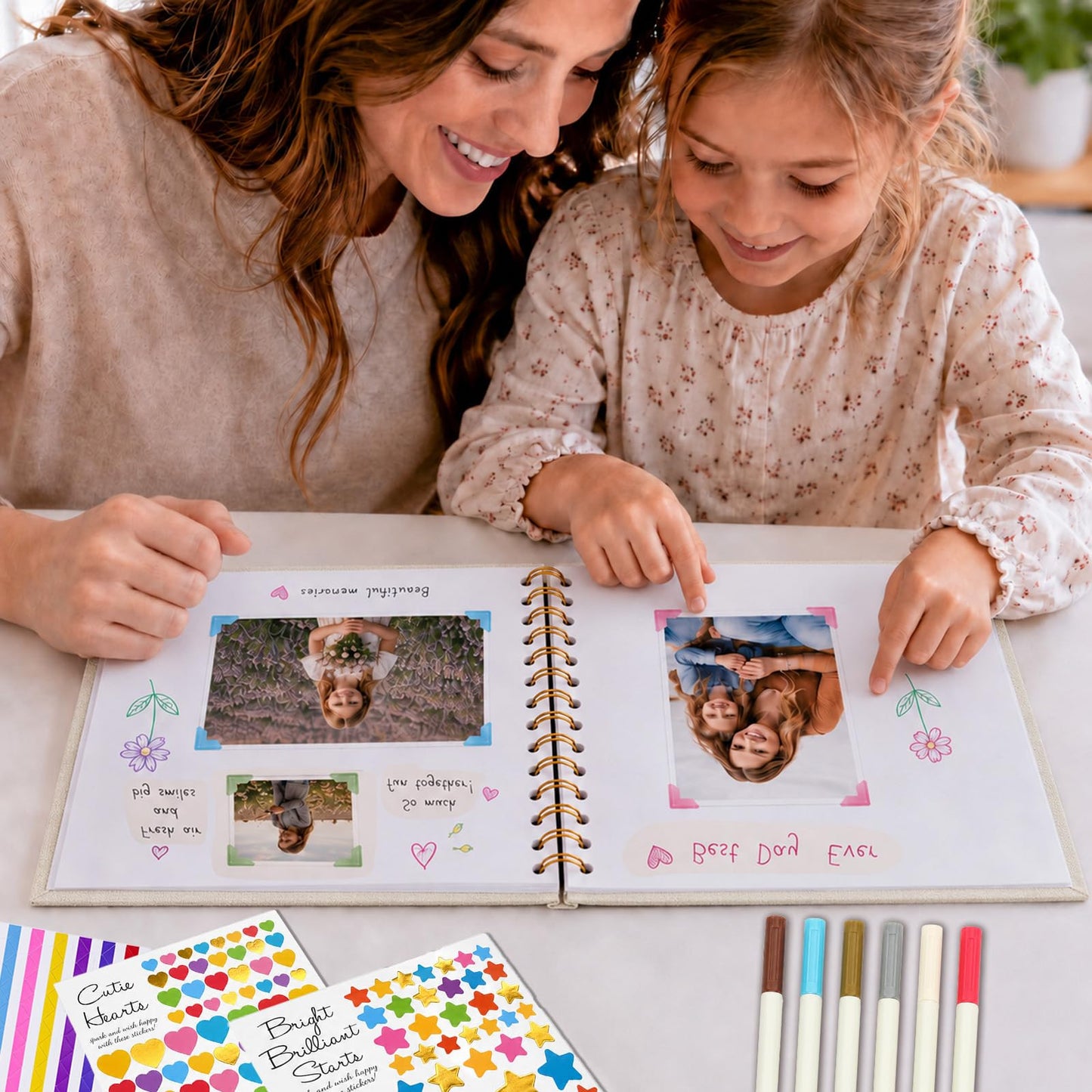 Cvochtty Scrapbook Album 40 Pages with DIY Kits, Craft Paper Photo Album, Cream-White Linen Cover Scrapbooking for 2x3 3x5 4x6 5x7 Pictures, Memory Book for Wedding Baby Family Birthday