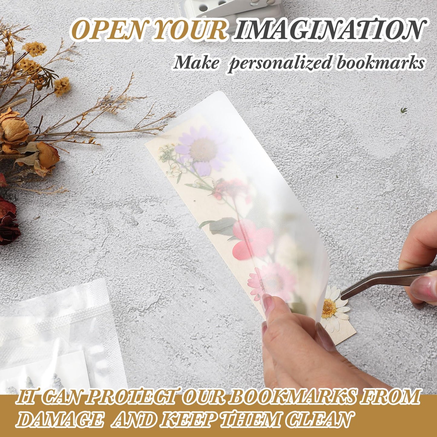 Fuyoooo 376 Pcs Dried Flower Bookmark Making Kit, DIY Bookmark Laminating Pouches with Tassels and Puncher, Handmade Craft Kit for Women, DIY Gifts for Book Lovers (Retro Color,2 x 6 Inch)