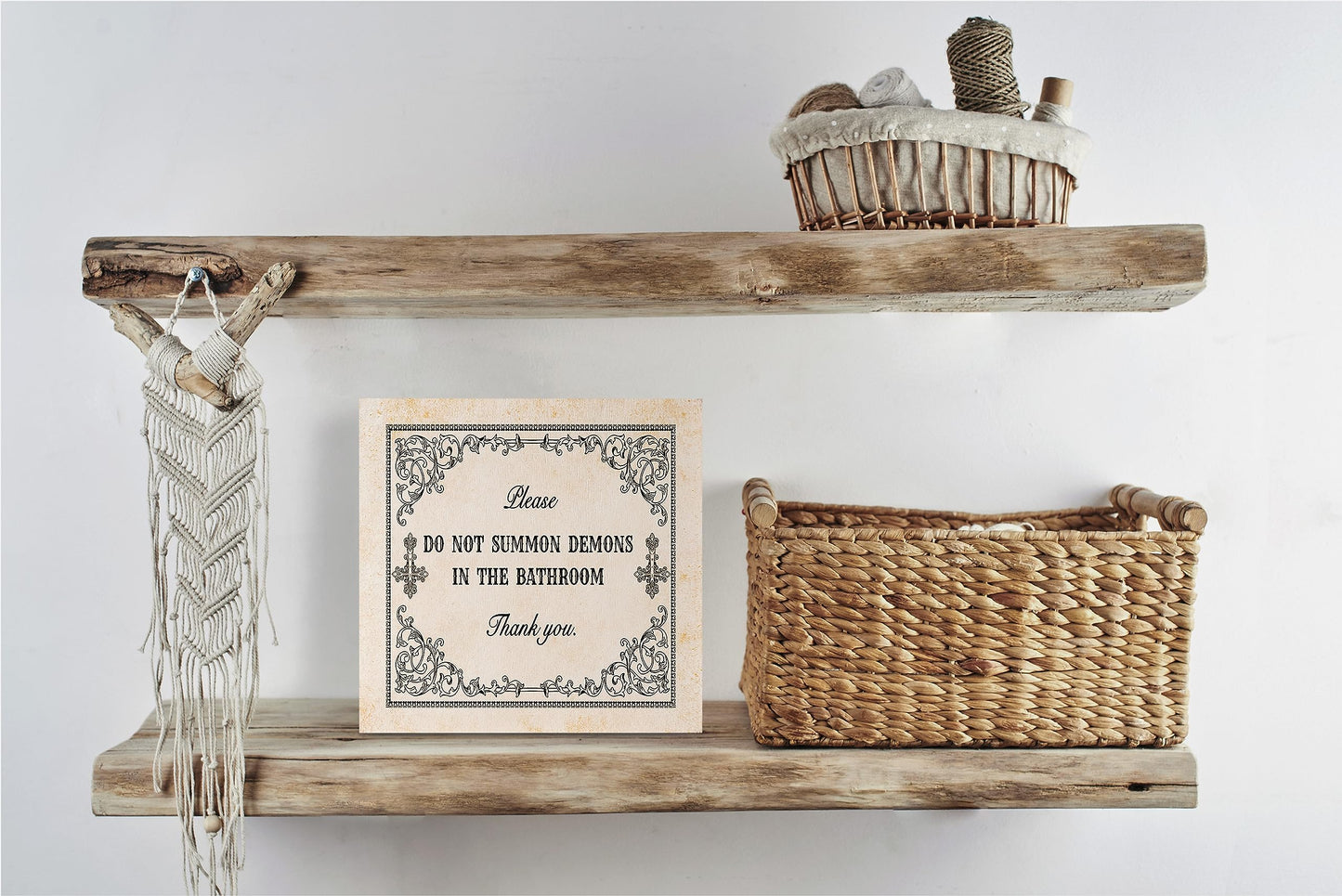 KEUSPI Gothic Witch Funny Bathroom Wooden Sign,Please Do Not Summon Demons In The Bathroom,Halloween Gothic Wood Sign Plaque,Gothic Home Decor,Funny Halloween Gifts for Women 5x5 inch