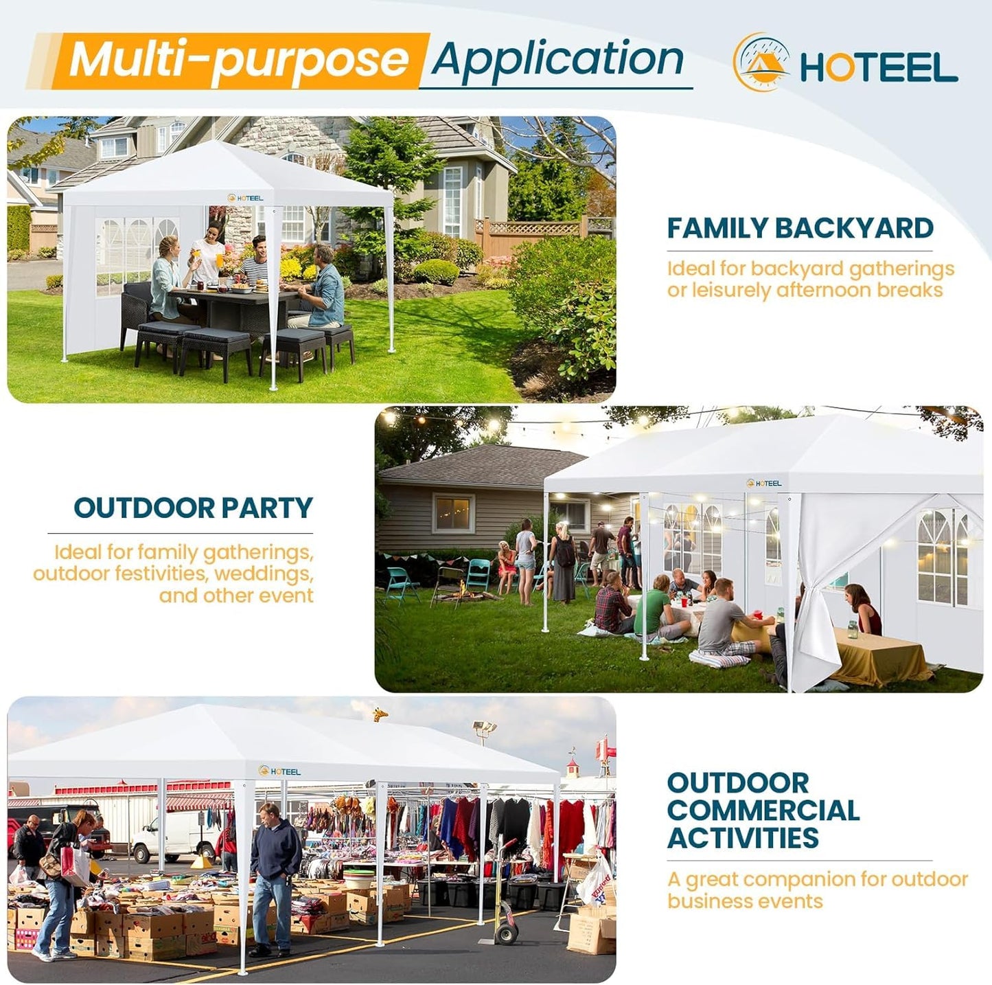 HOTEEL 10x30FR Party Tent 300 Sq Ft Outdoor Canopy with 8 Removable Sidewalls, 2 Zipper Doors, 16 Ropes and 36 Stakes, Carpas para Fiestas for Baby Shower BBQ Wedding Backyard Event, White