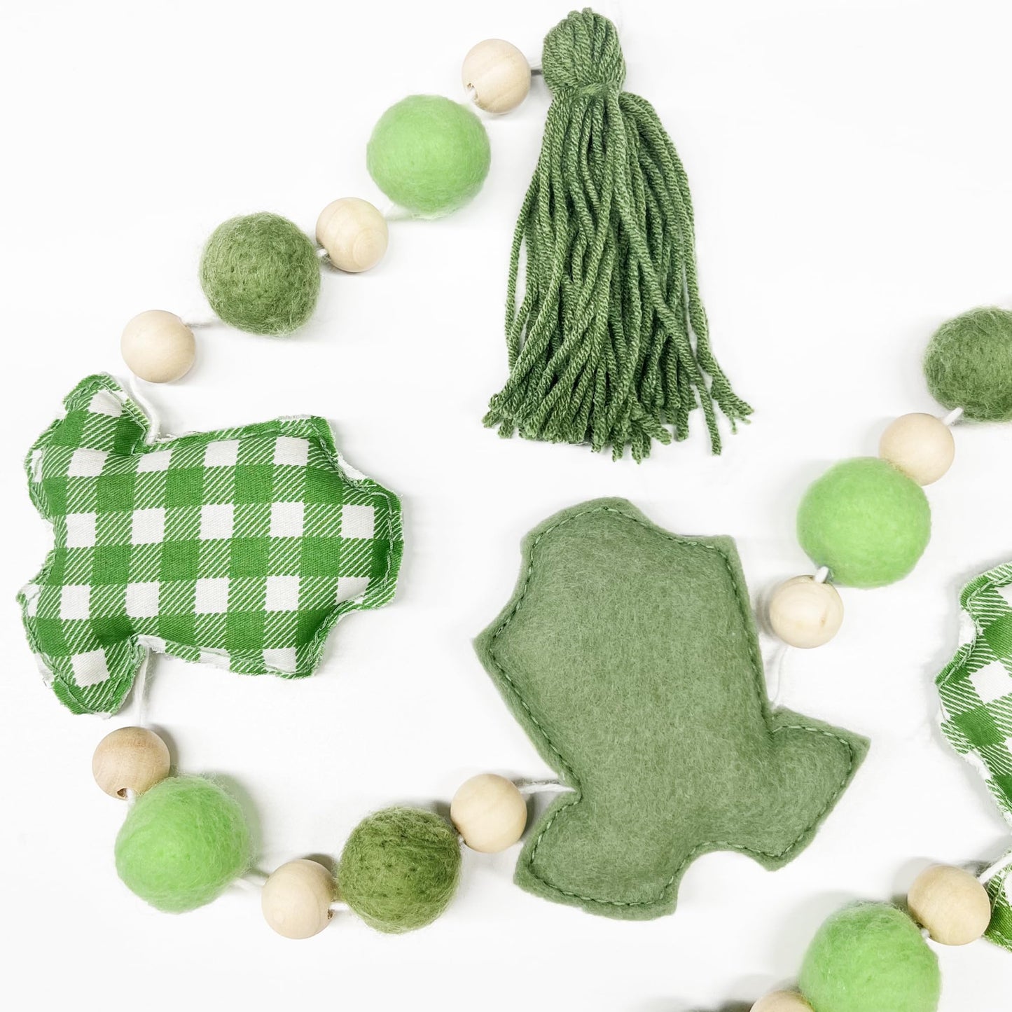 Sage Green Plaid Baby Clothes Decorations Pre-Strung Handmade Felt Baby Clothes Wooden Bead Wool Felt Ball Banner Garland for Neutral Gender Reveal Baby Shower Party Nursery Fireplace Home Decor