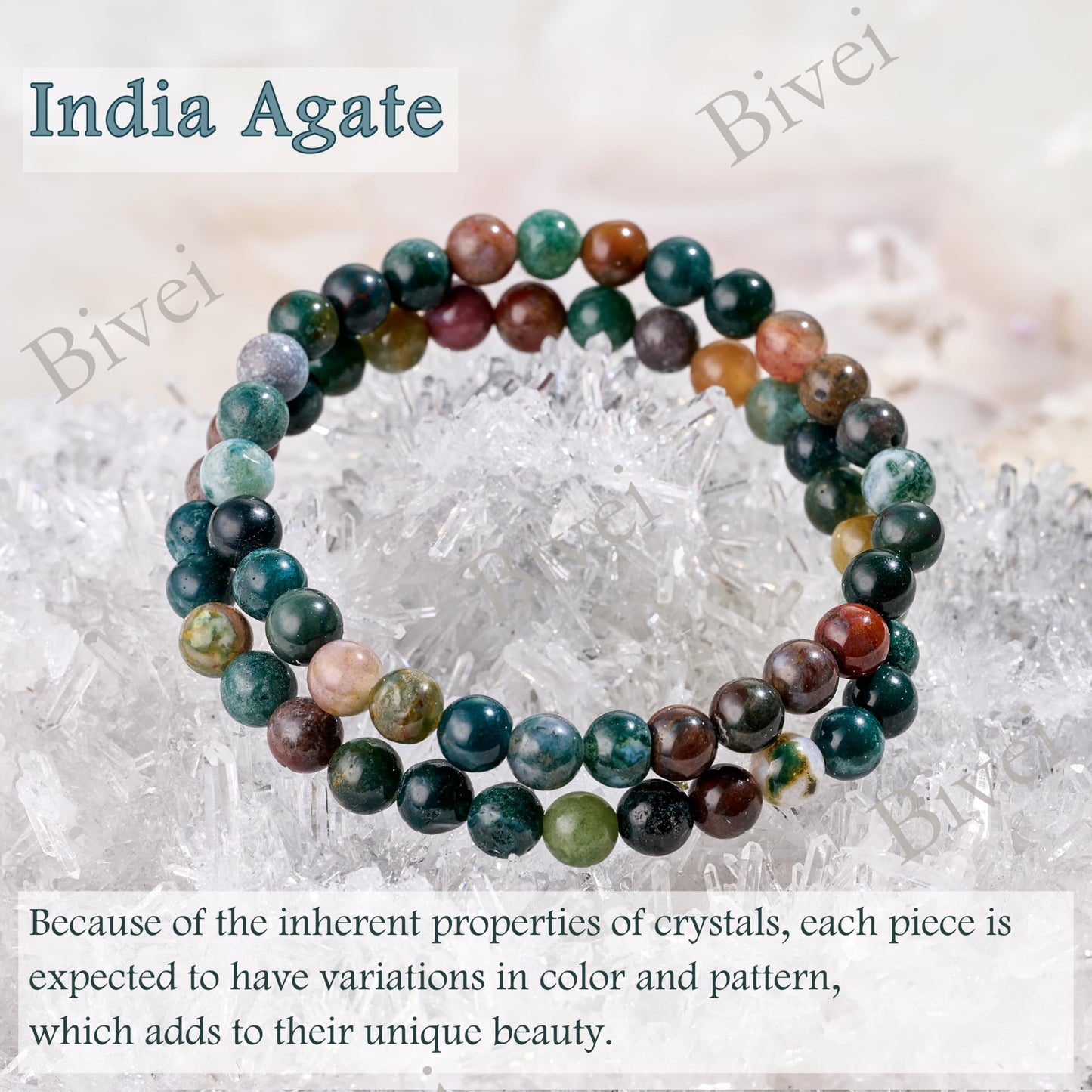 Bivei India Agate - Stability - 6mm Beaded Bracelets for Women Handmade Semi Precious Natural Stone Stretch Elastic Jewelry for Women Yoga Protection Gifts