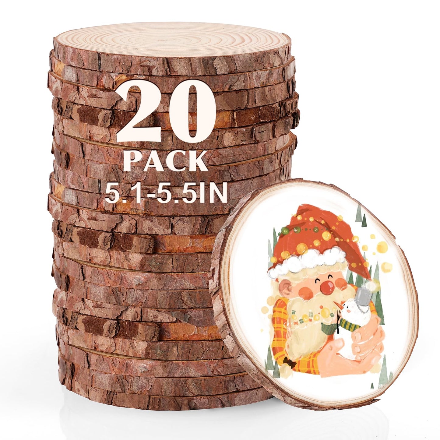 20 Pcs Unfinished Natural Wood Slices for Centerpieces.5.1-5.5 Inch Wood Rounds for Crafts. Wood Circles with Tree Bark for DIY Crafts,Centerpiece Table Decorations.Baby Shower centerpieces.