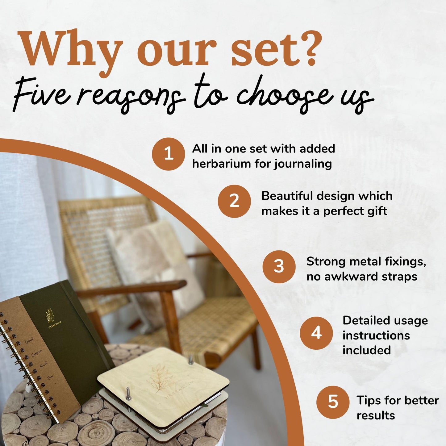 WOKK Flower Press with Herbarium Journal | Flower Preservation Kit, Leaf Press Kit for Making Cards, Plant Press for Adults and Kids, Added Journal for Pressed Plants Art Preservation