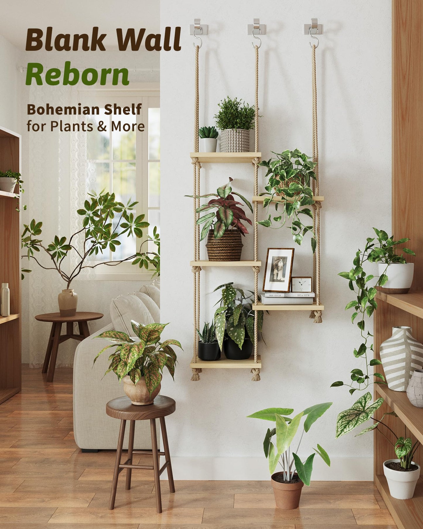 GENTINGBRO Window Plant Shelves Macrame Plant Hanger Floating Shelves Window Sill Shelf for Plants Hanging Plant Stand Indoor Window Plant Holder Boho Decor Living Room Bedroom Wall Decor