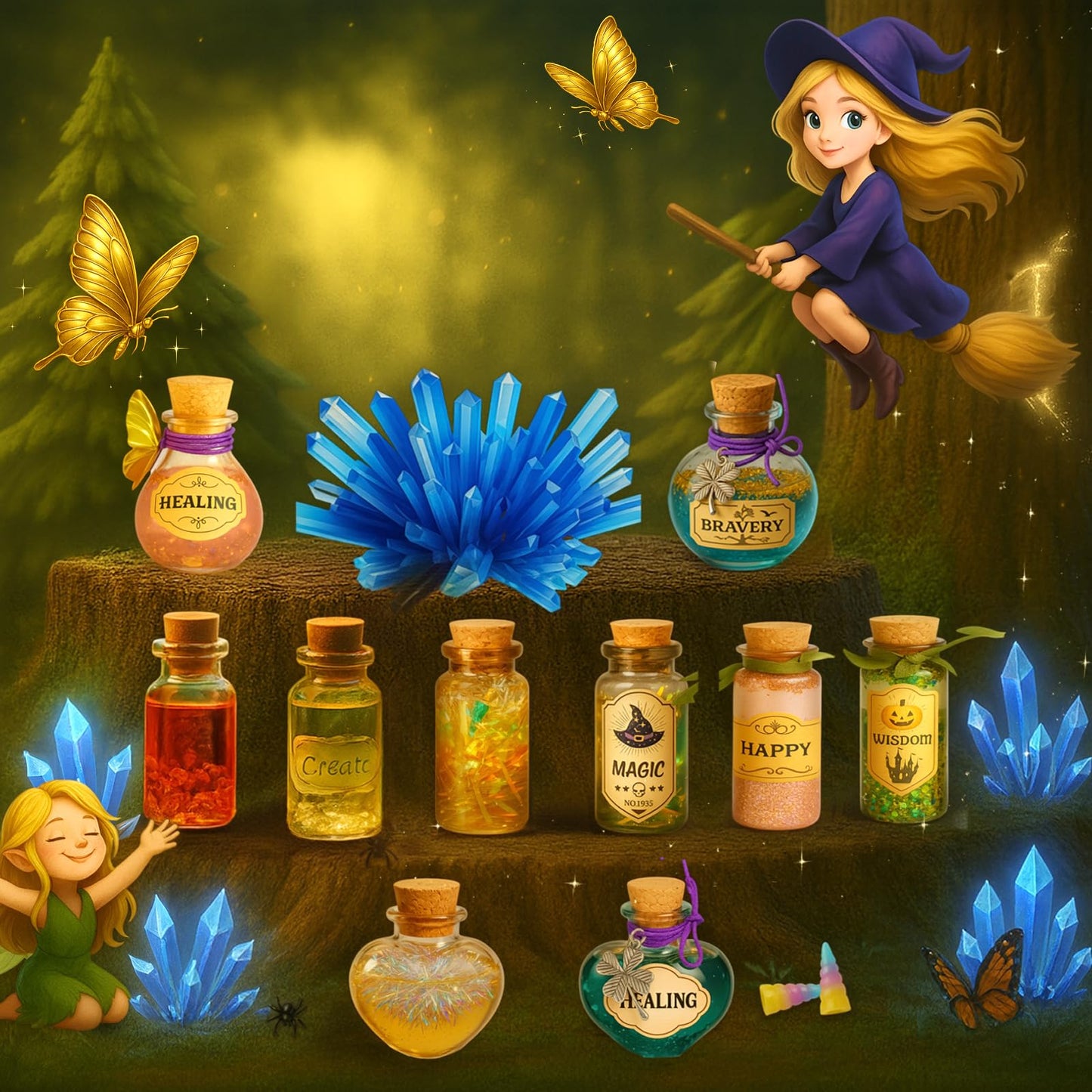 AMIZEY Potion Kits for Kids – 20 Bottles with Magic Growing Crystal, Arts and Crafts for Kids, Halloween & Christmas Decorations Gifts for Girls Boys 6 7 8 9 10 11 12 Year Old