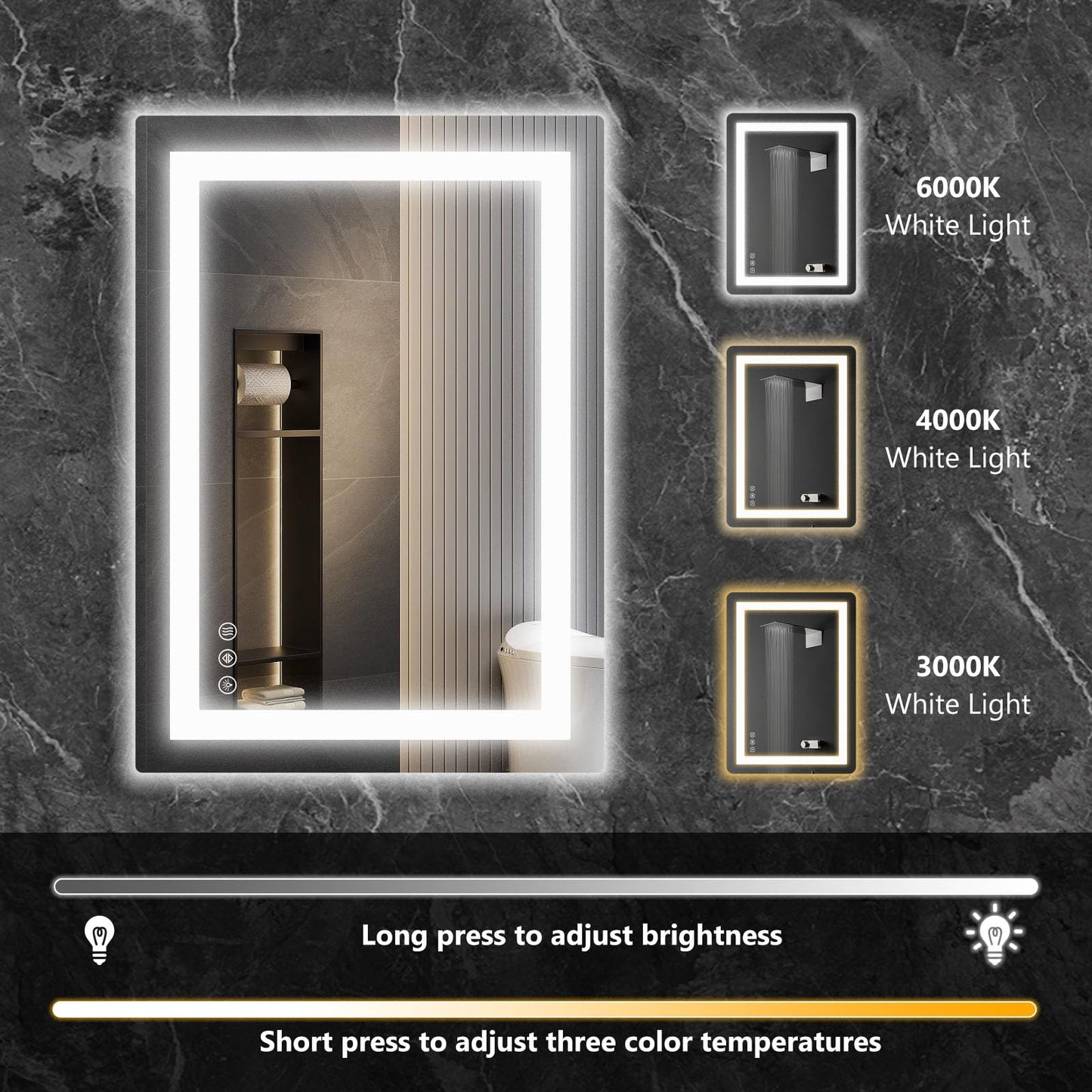 Sweetcrispy 32"x40" Smart Anti-Fog LED Bathroom Mirror with 3 Color Temperatures, Dimmable, Memory Function, Rectangle Modern Vanity Mirror
