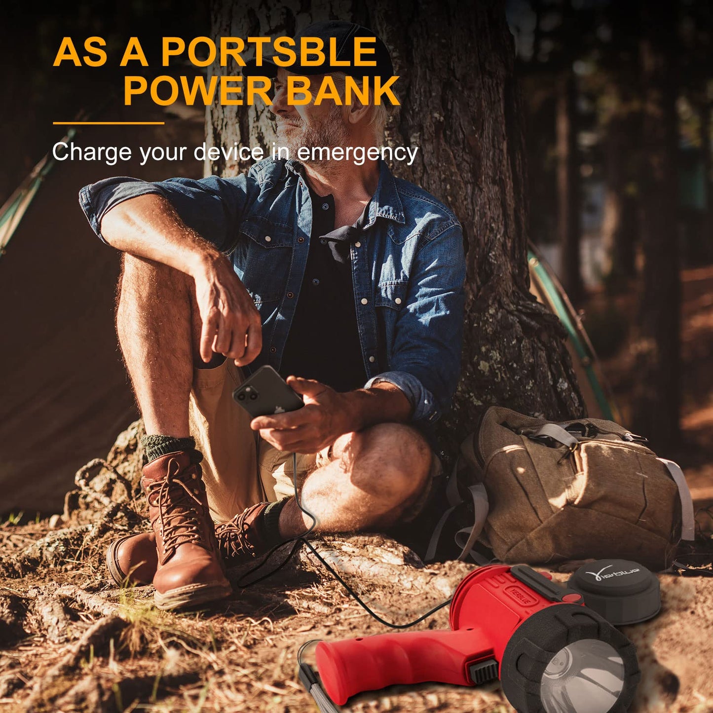 YIERBLUE Rechargeable Spotlight Flashlight with 2000,000 High Lumen LED, IP67 Waterproof Long Running Spot Light searchlight, Impact Resistant Handheld Spotlight with Foldable Stand and Red Lens