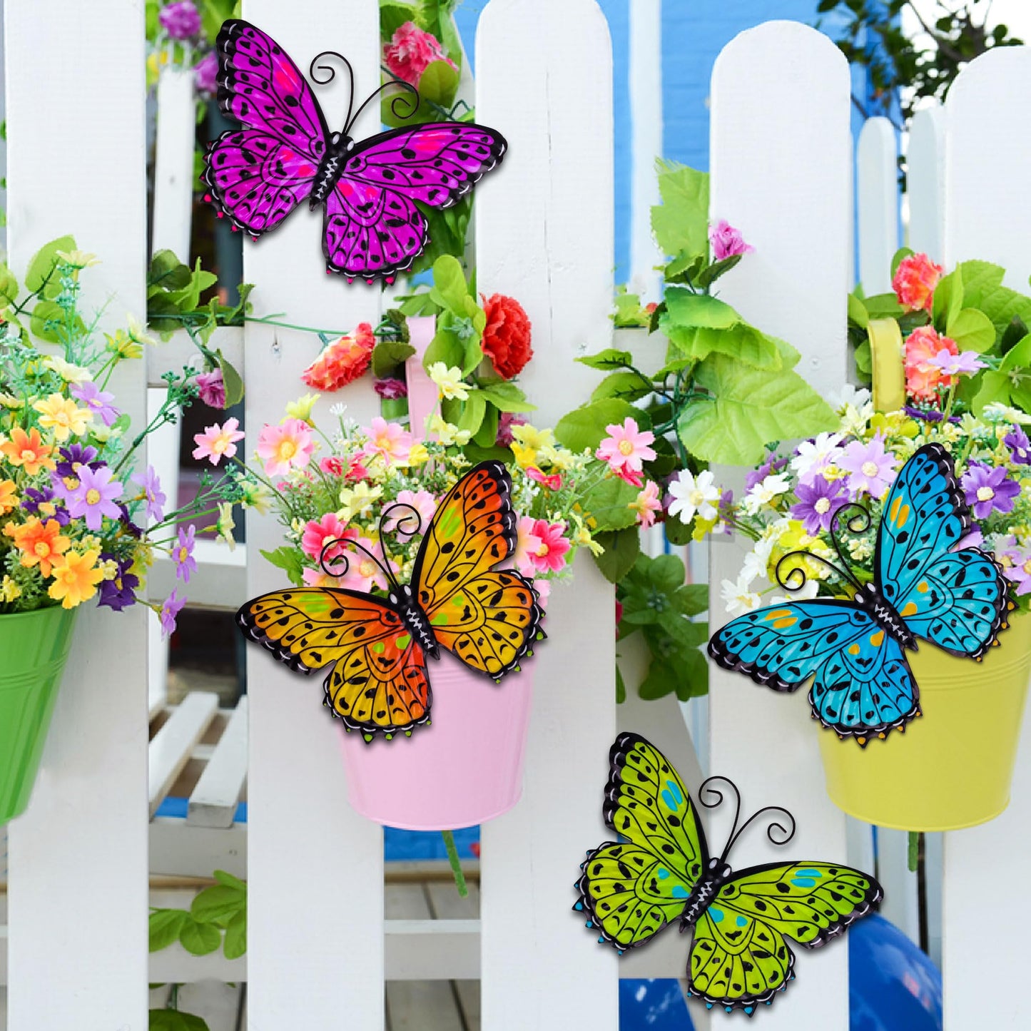 RICHIE Metal Butterfly Wall Decor Outdoor Fence Wall Art Decor, Wall Sculpture Hanging Decoration for Garden Yard Living Room Bedroom Patio Balcony(4 Pack)