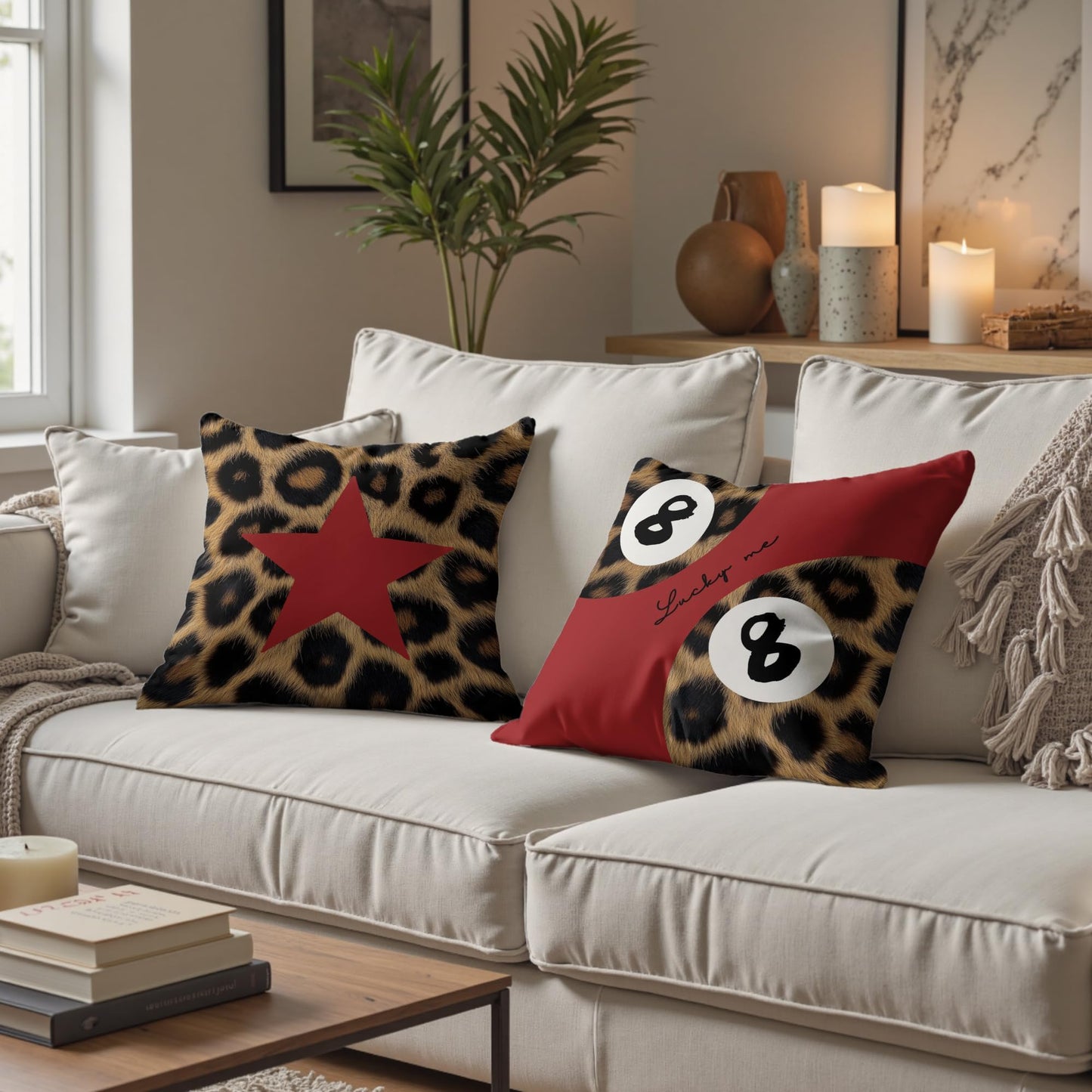 DEQSX Cheetah Leopard Lover Gifts for Women,Preppy Star Lucky 8 Ball Cheetah Leopard Print Room Decor Pillow Cover 18x18 Set of 2,Coquette Preppy Pillow Covers for Girls Room Dorm Apartment Decor（03）