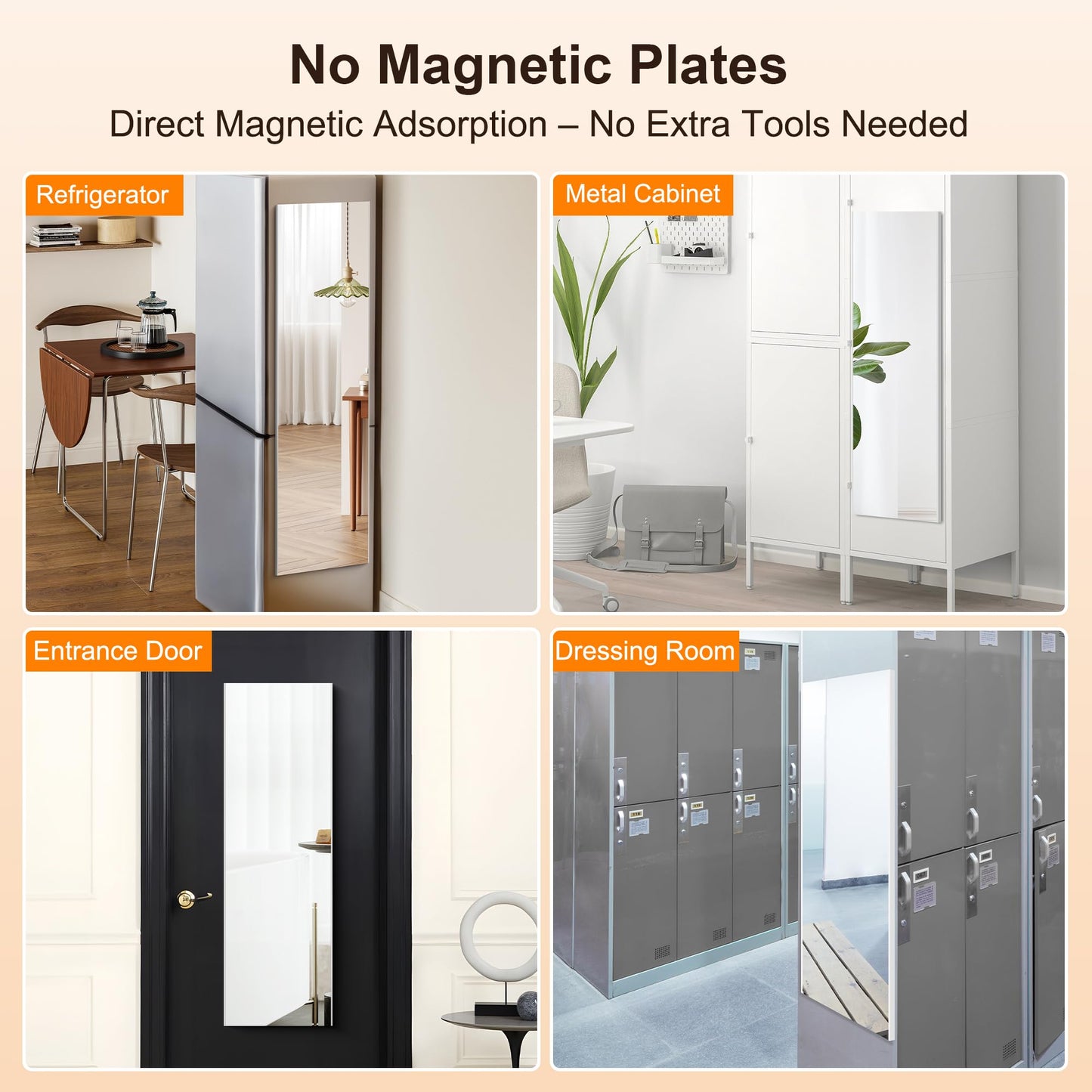 brisafe 55"x12" Magnetic Wall Mirror, Full Length Mirror with Tool-Free Installation, Shatterproof Nano Glass, Ultra Clear, Frameless Design for Bedroom, Closet, Door, Gym – Black