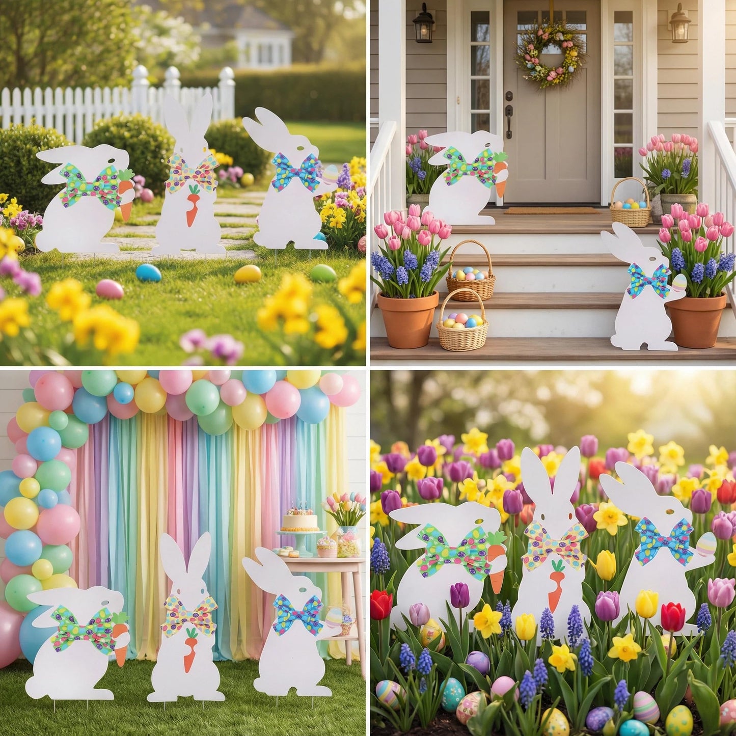 3PCS Easter Outdoor Decoration Bunny Yard Signs with Metal Stakes Waterproof Spring Welcome Sign for Party, Lawn, Garden Home Decor