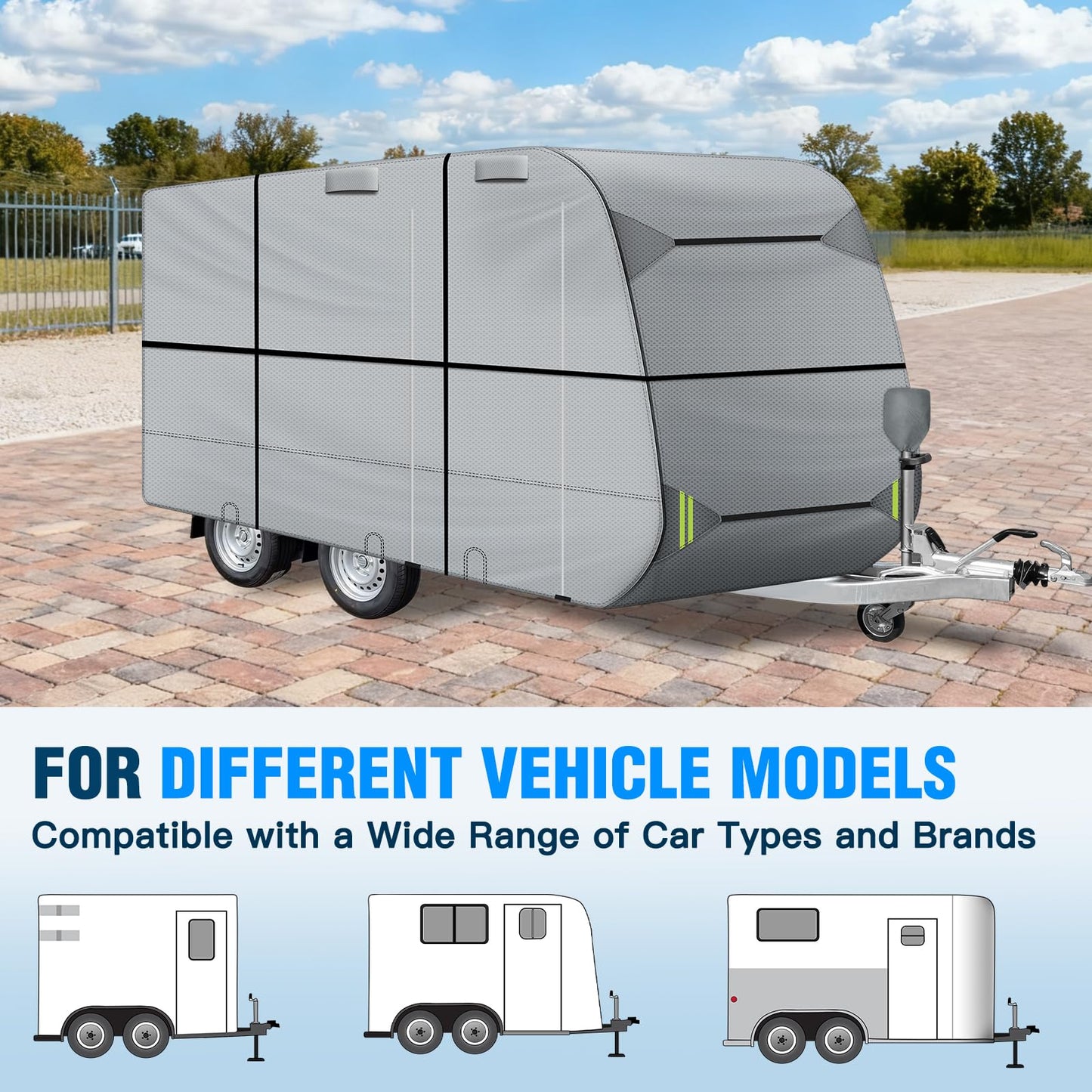 Horse Trailer Cover, Pull Horse Trailer Cover, 7-Layer Heavy Duty Horse RV Cover, Anti-UV, Waterproof and Windproof Horse Puller Trailer Cover for 14'1" - 16' Length Trailer Gray