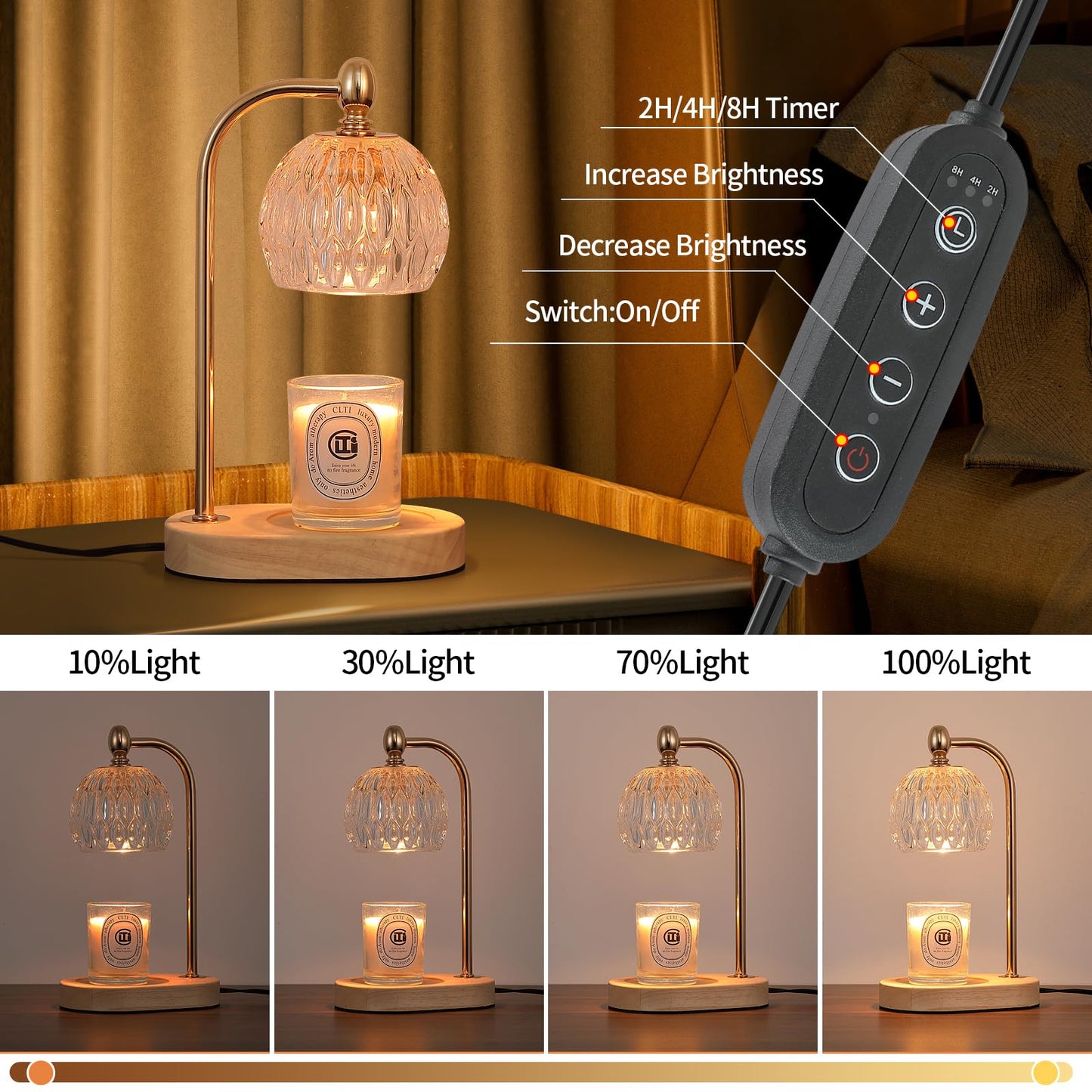 MEIXISUE Candle Warmer Lamp with Timer and Dimmer,Flameless Electric Wax Melt Warmer for Jar Candles With 2 Bulbs,House Warming Gifts,Mother's Day/Birthday/Christmas Gifts For Mom/Wife,Home Decor Lamp