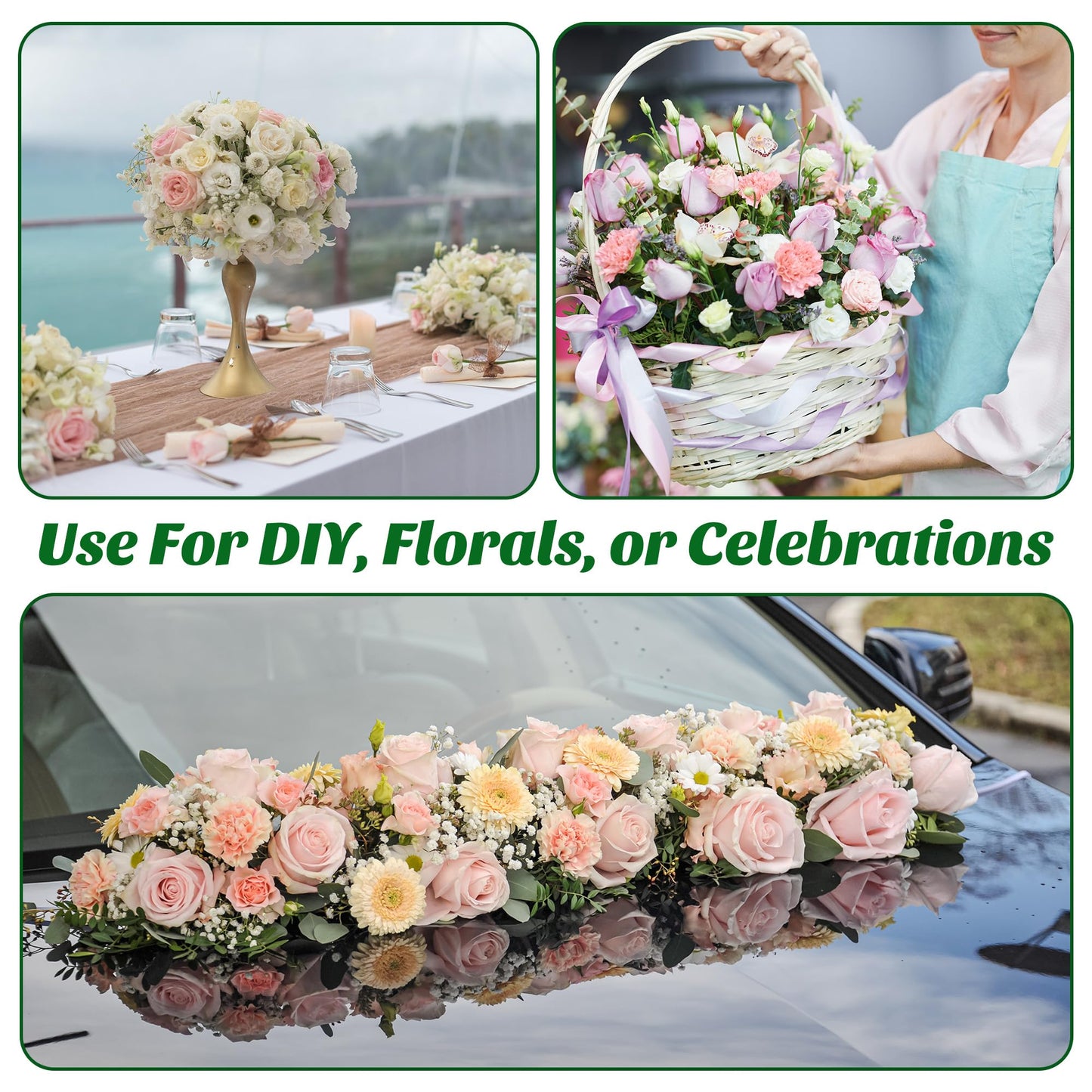 Aneco 8 Pieces Floral Foam Blocks Set Square Green Floral Foam with Floral Tape & Clear Cellophane Wrap for Fresh Artificial Flower DIY Arrangements Home Wedding Decor, 5.5 x 3.1 x 1.8 Inch