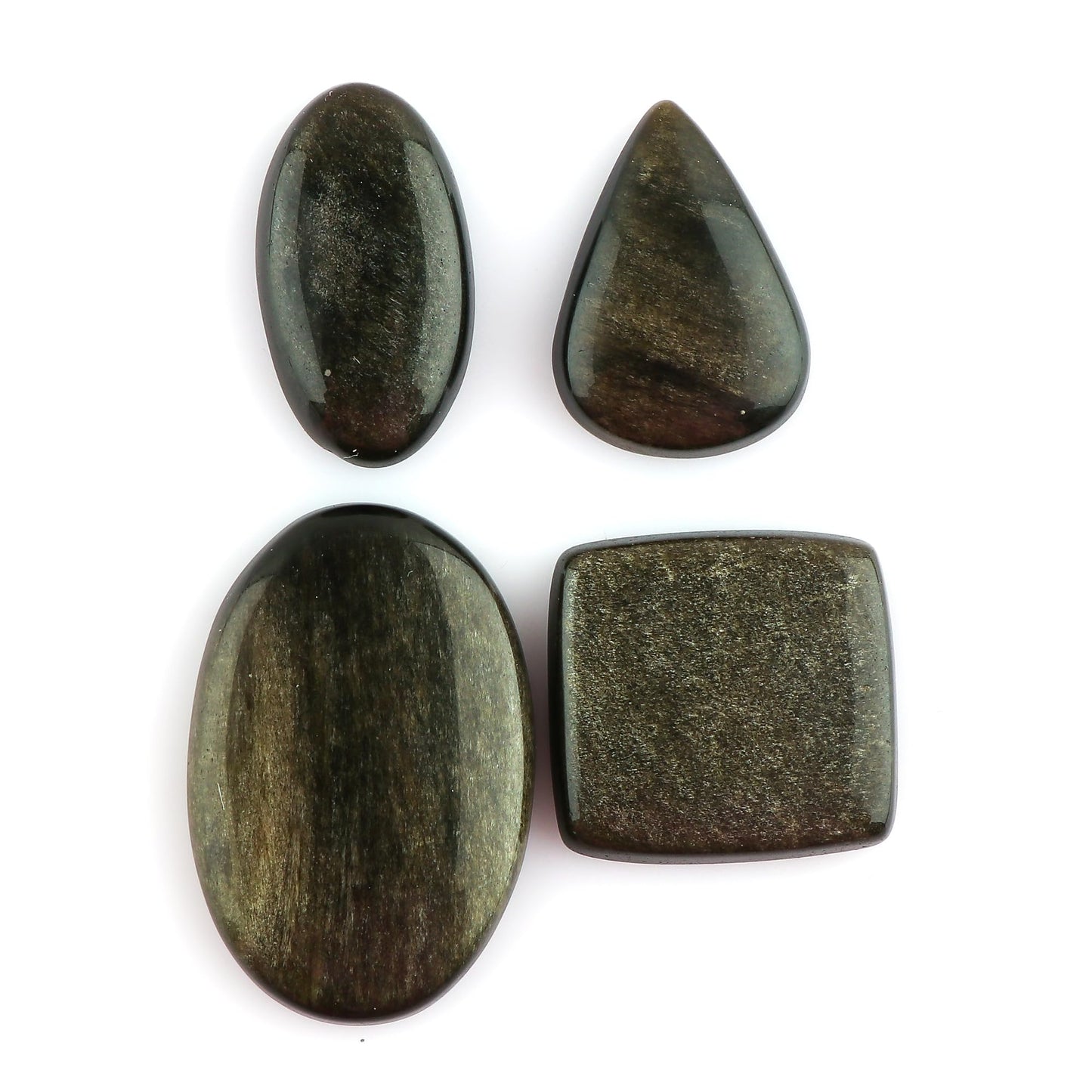 CRYSTALINES 4pcs, Wholesale Natural Golden Obsidian Gemstones, Bulk Flatback Cabochon Stone, Polished Loose Supplies for Jewelry Making, Healing Crystals, Wire Wrapping, Gem Collection