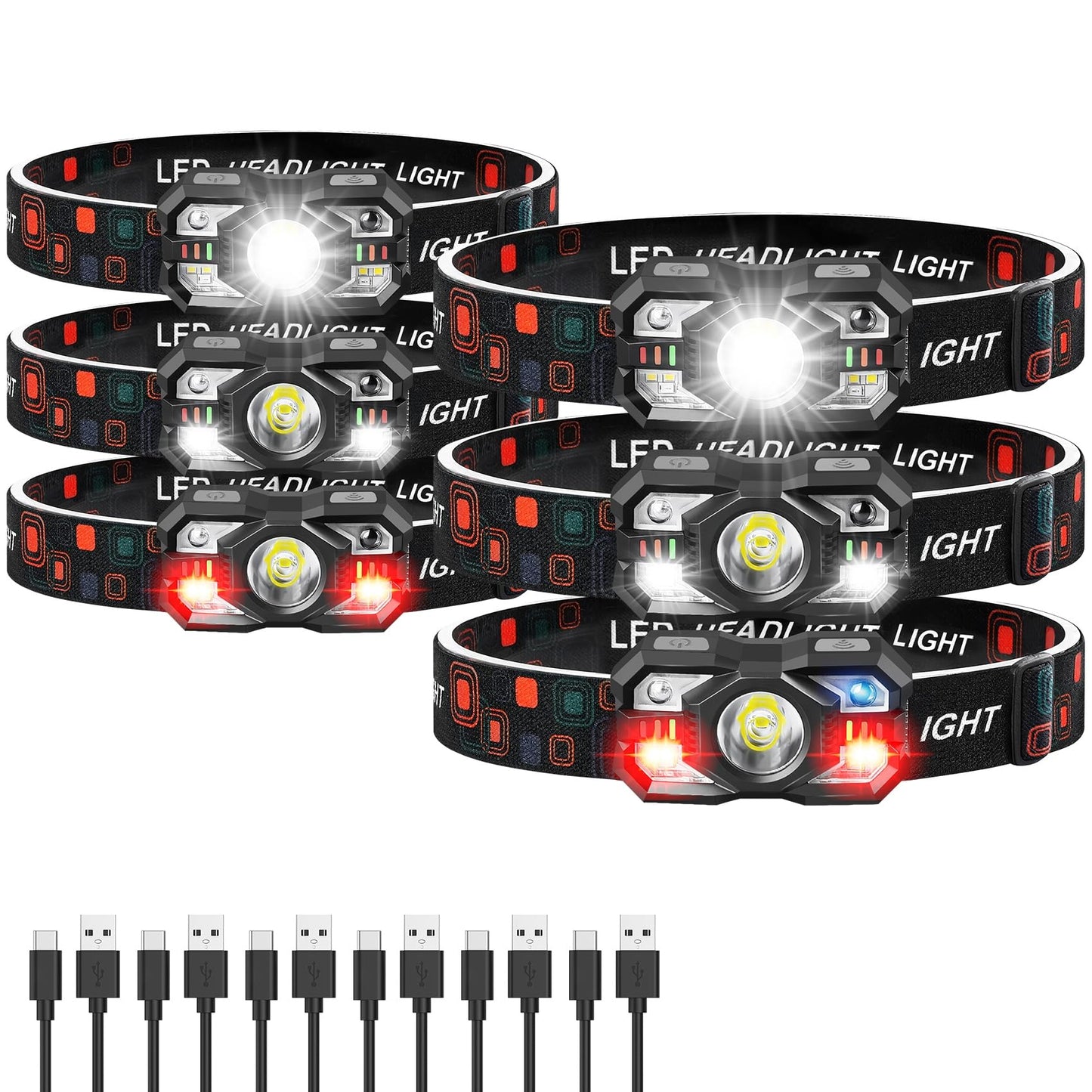 Northlet Headlamp Rechargeable 6Pack, 3000 Lumen Ultra-Light Bright Headlamp Flashlight with White Red Light, LED Headlight, 5+5 Mode for Outdoor Camping Fishing Running Hiking