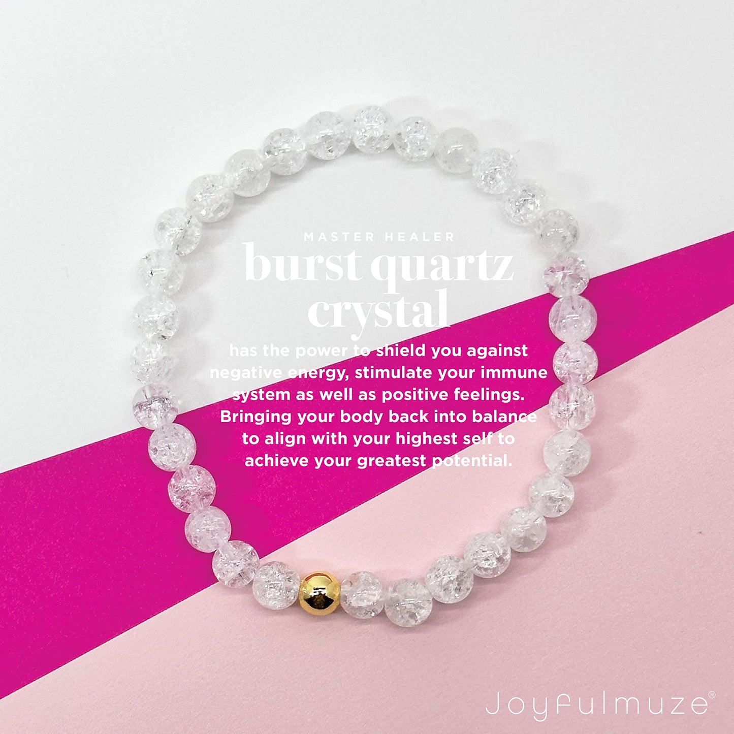 Joyfulmuze Sisters Stretch Bracelets, Burst Clear Quartz Crystal, Chakra Healing Energy, White Natural Stone, Handmade Jewelry Gift for Women, 6.5-7” wrist, 2pc