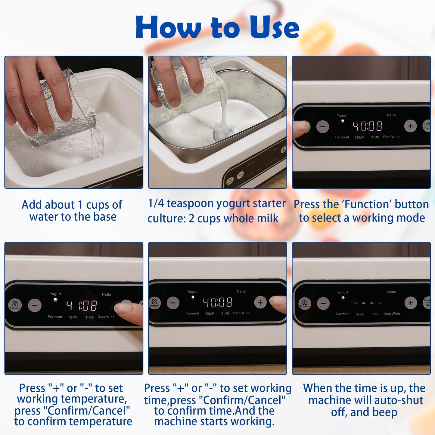 1.7-Quart Yogurt Maker with Adjust Temp(21°C-48°C/70°F-118°F) & Time(1-99h),110V-240V Auto-adaptive,Steel Inner Pot,BPA-free,Celsius Increment,Real-Time Countdown LED Display (Addition 9 Jars)