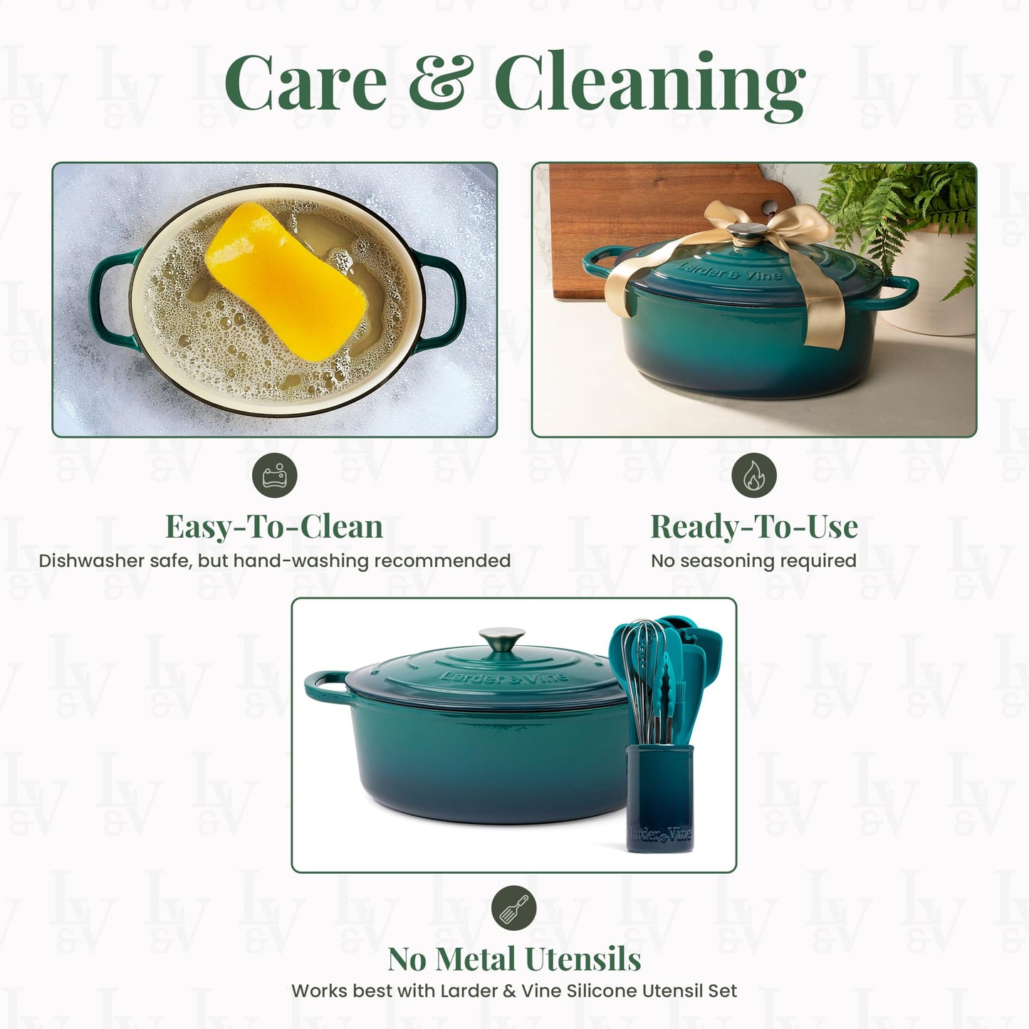 Larder & Vine Enameled Cast Iron 8 qt Dutch Oven Pot with Lid | Bread Baking | Compatible on All Cooktops & Oven Safe to 500° F | Great for Sourdough Bread | Bondi