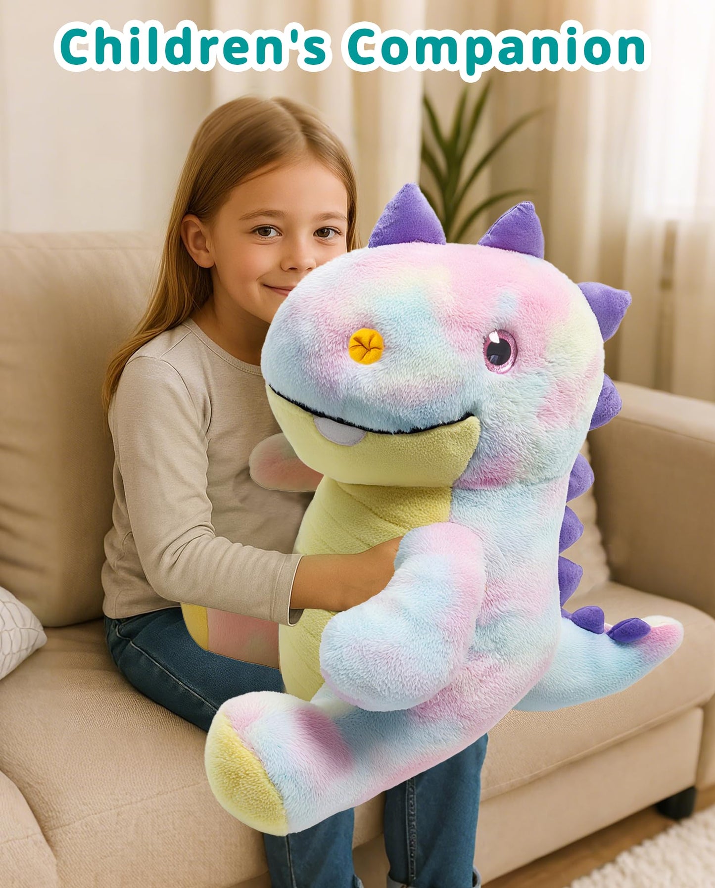 Dinosaur Large Stuffed Animals, 23" Cozy Soft Hug Doll, 3.7lbs Weighted Stuffed Animals, Giant Plush Toy, Soft Kawaii Plushie Gifts for Adults, Kids Boy/Girl Birthday, Christmas & Holidays(Pink)