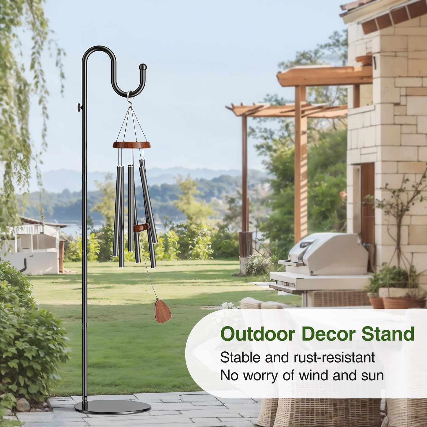 saffruff 74" Shepherds Hook Stand: Hanging Wind Chimes, Bird Feeders, Plants, Lanterns and Wreath, Adjustable Free Standing Pole Holder with Heavy Duty Base for Indoor & Outdoor, Holds Up to 20 LBS