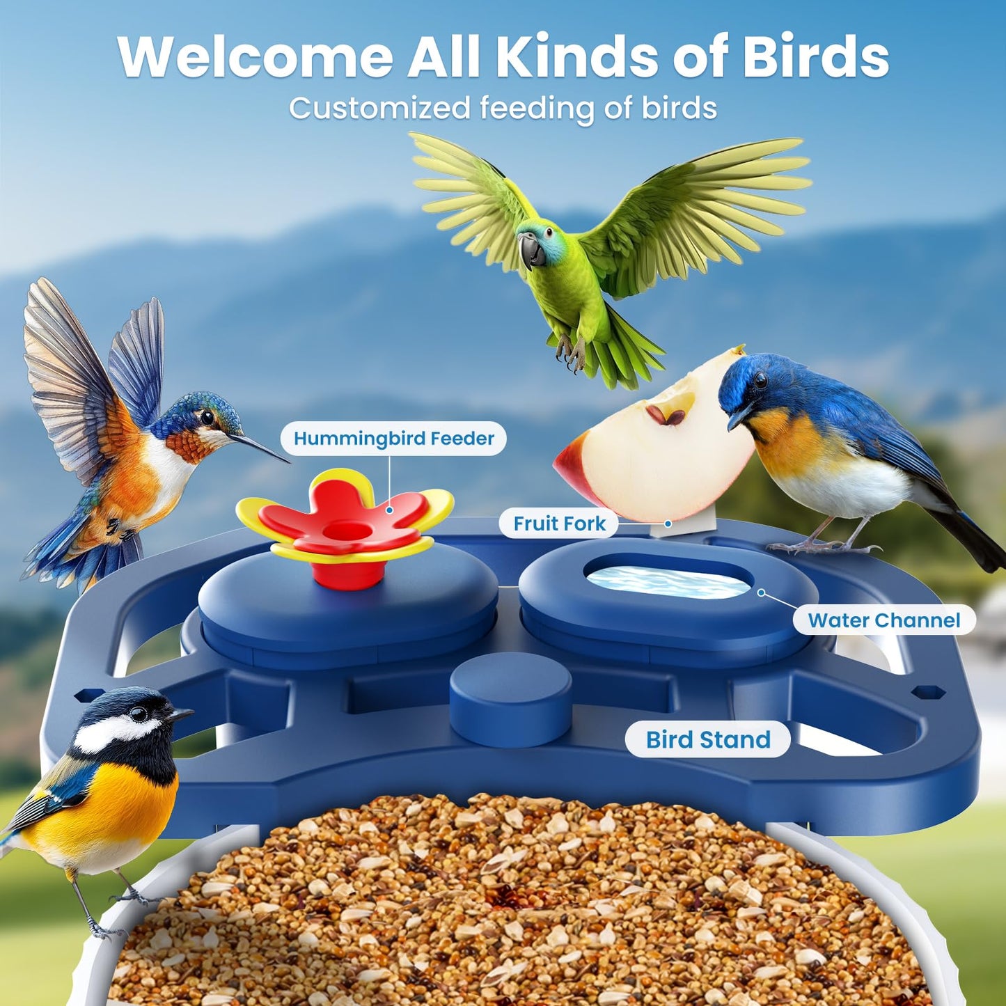 Smart Bird Feeder with Camera-Squirrel Proof & Weatherproof Outdoor Bird Watching Feeder with 2K HD AI Bird Identification for Garden & Backyard