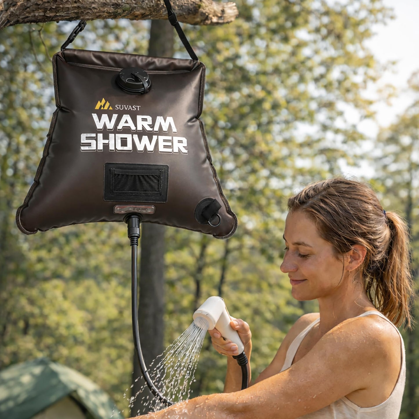 suvast Solar Shower Bag, 4 Gallon/15L, TPU Portable Solar Shower for Camping & Outdoor Cleaning, with Hose and Carry Bag