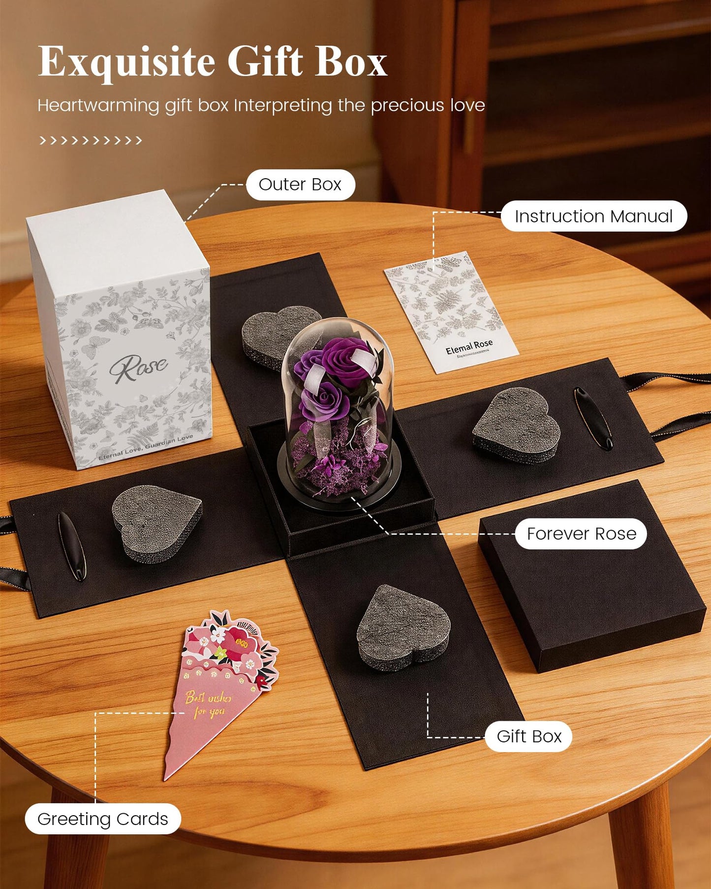 DENIMOMO Mothers Day Roses Gifts for Mom,Forever Purple Preserved Rose in Glass Dome,Mothers Day Real Flowers Roses Gifts for Wife Women Mom Grandma/Purple