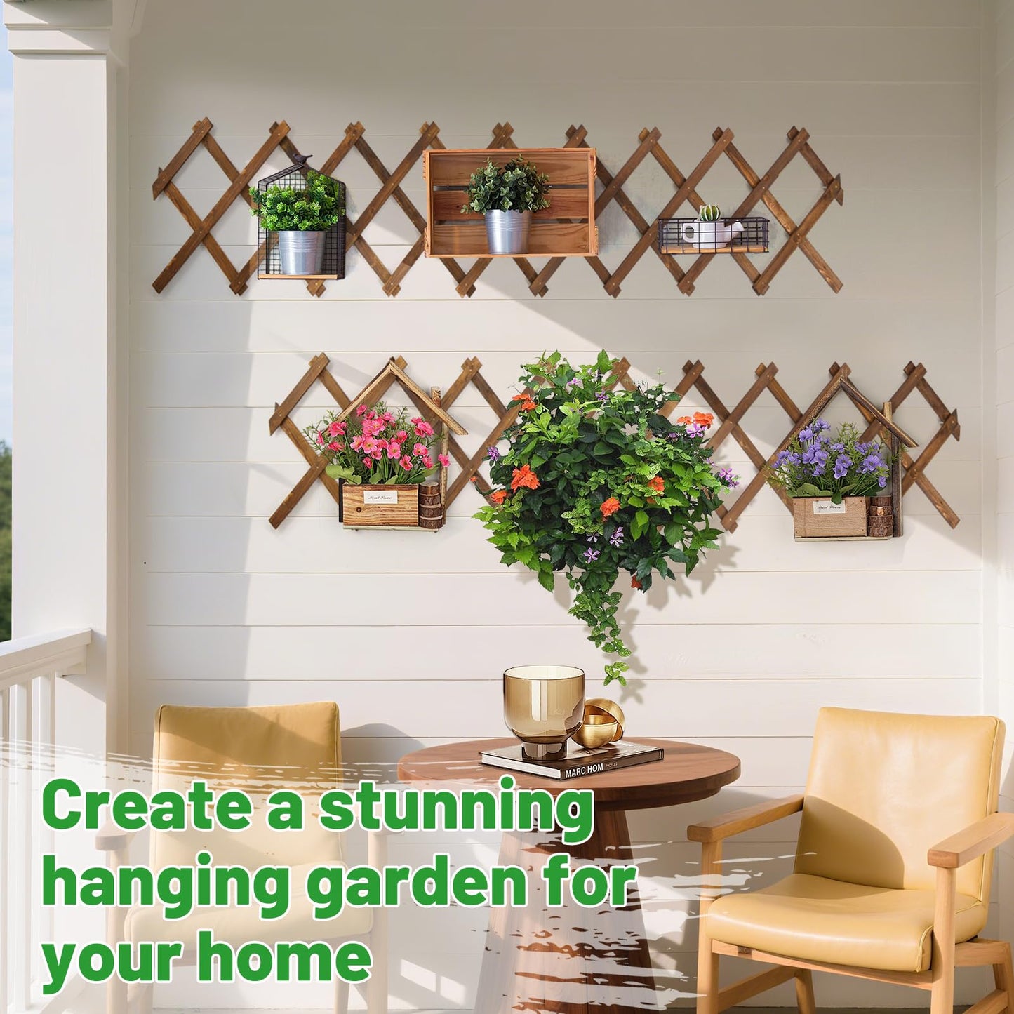 Pack of 2 Extra Thick Wooden Wall Trellis- Expandable Wall Planter Lattice Panels for Climbing Plants, Hanging Vertical Plant Support Fence Frame Outdoor Indoor for Balcony Patio Garden Room