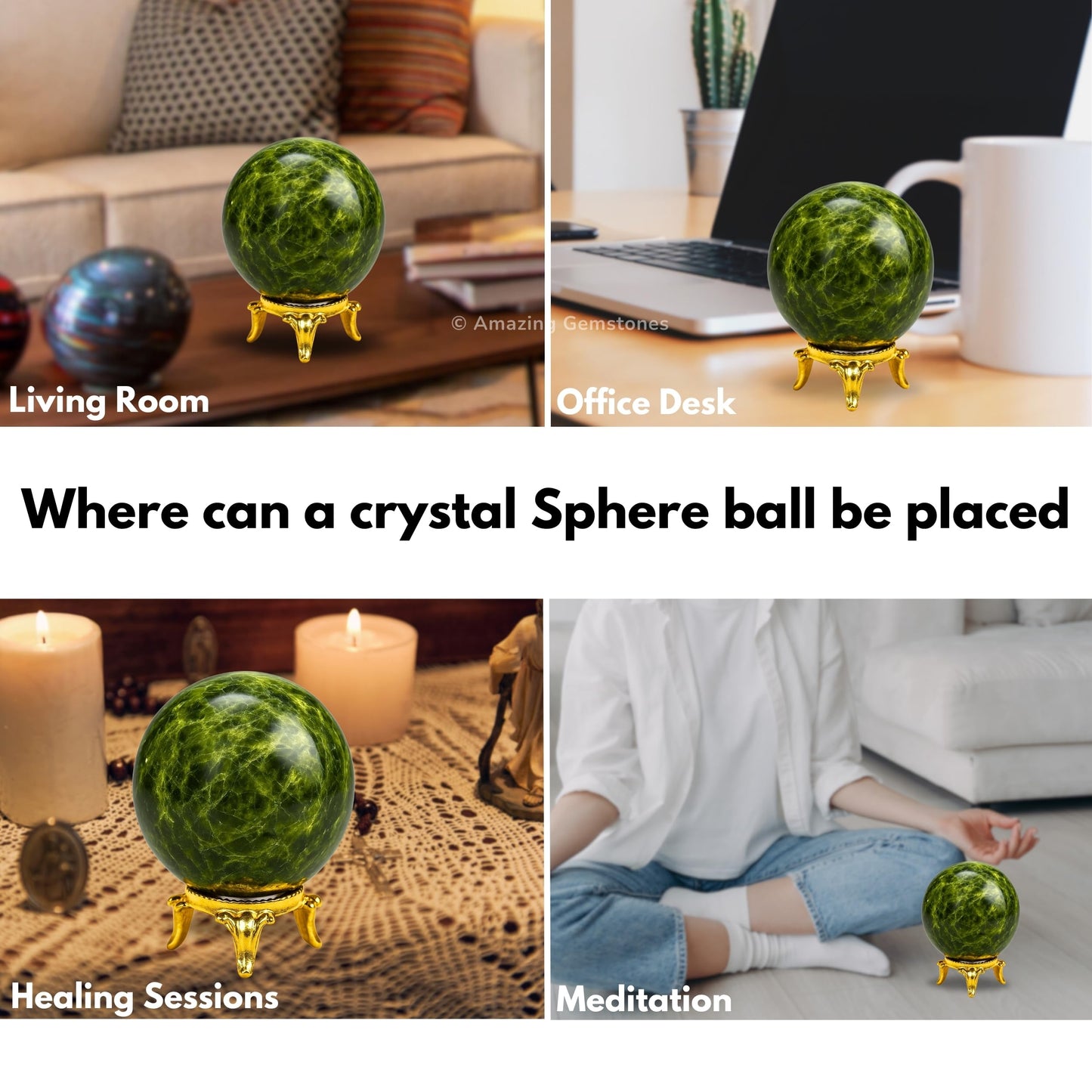 Amazing Gemstone Green Tourmaline in Matrix Crystal Ball with Stand - 2 Inches Crystal Sphere Meditation Balls for Witchcraft and Decorative Balls