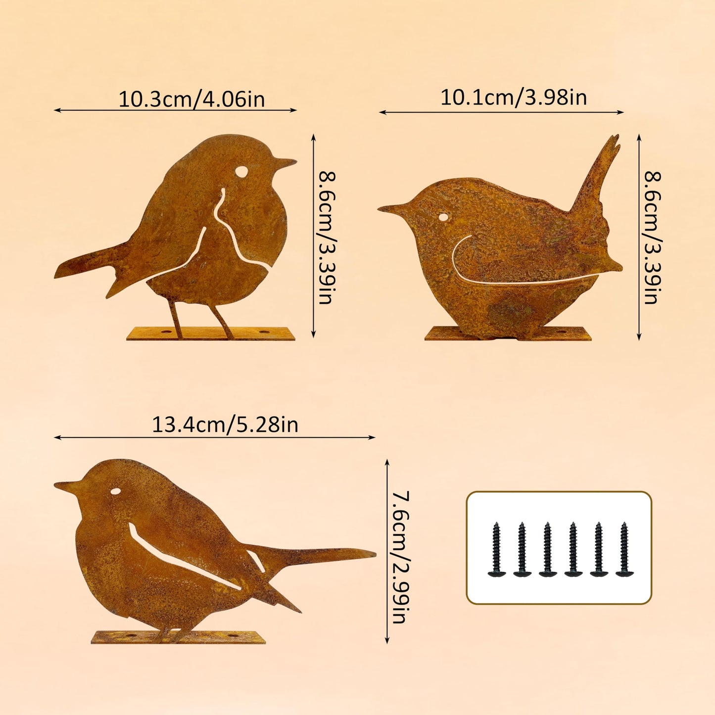 Vausart 3PCS Rusty Birds Decor, Metal Birds Yard Decor, Cute Metal Birds Garden Ornaments Silhouette- Garden Sculptures and Yard Art, Rustic Birds Decoration Outdoor Patio Yard