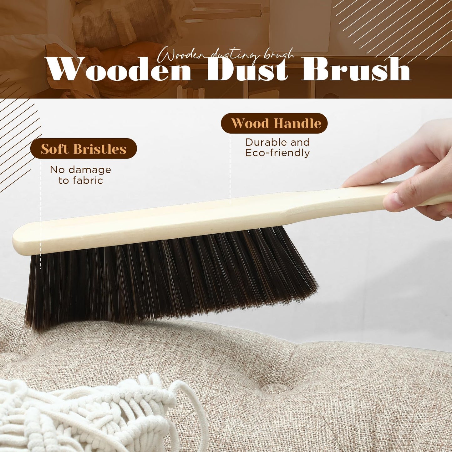 Tioncy 24 Pieces Wooden Dust Brush Bulk Hand Broom Bench Soft Bristle Cleaning Outdoor Furniture Brushes with Long Wood Handle for Cleaning Car Bed Sofa Fireplace Couch Clothes