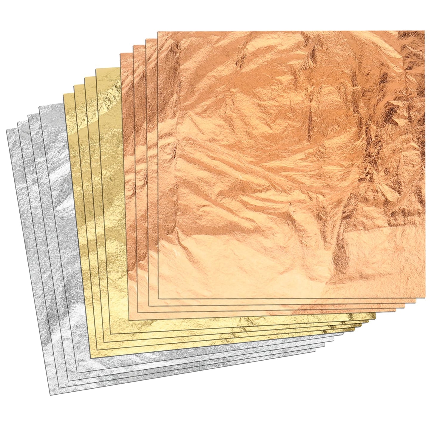 300pcs Imitation Gold Leaf Sheets for Art, Gilding Crafting, Painting, Furniture Decoration, Jewelry Making (5.5" x 5.5" Gold, Silver and Rose Gold )